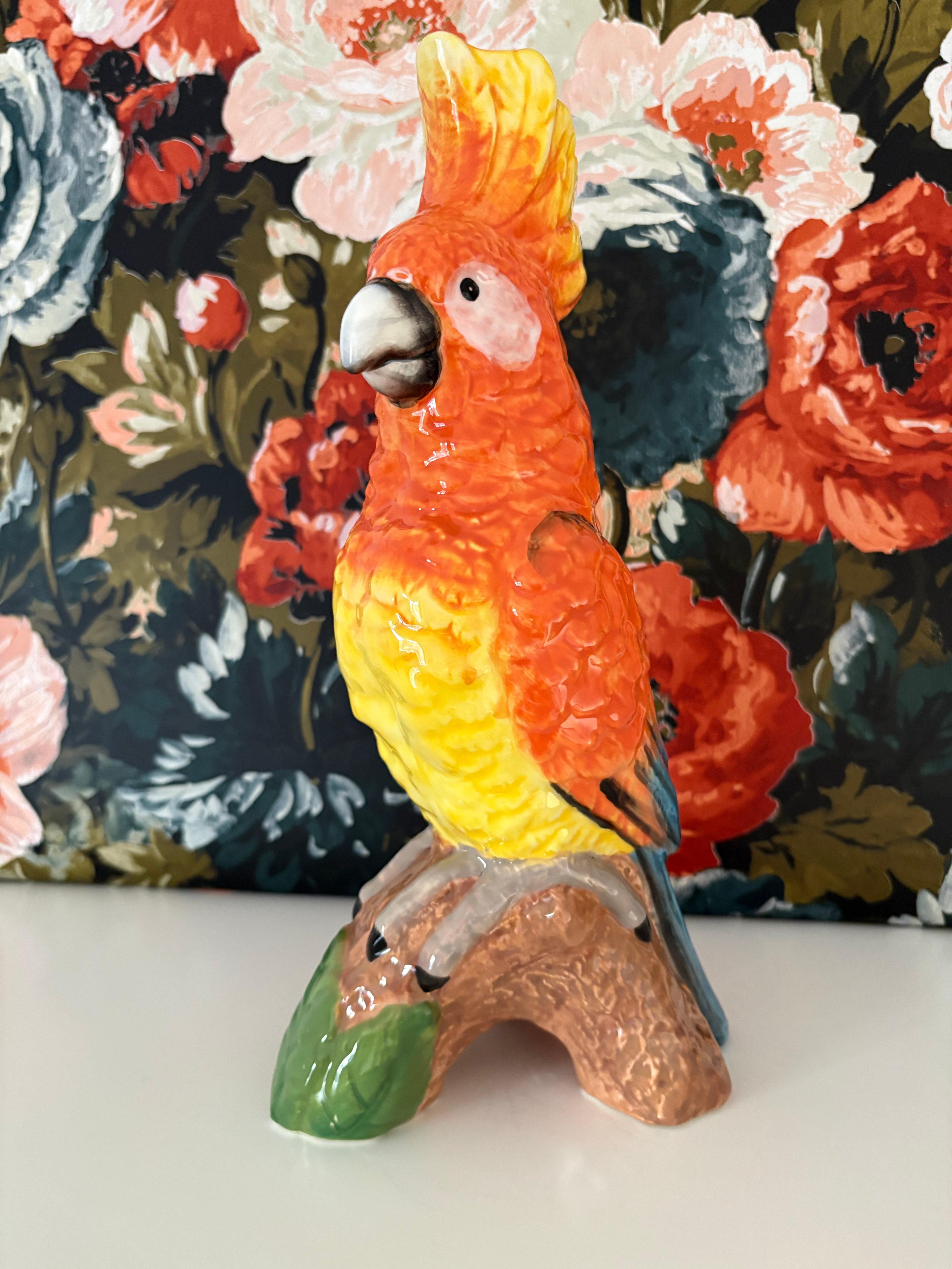 Orange Parrot on a Perch Vase