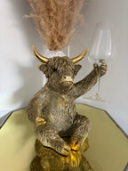 Gold Highland Cow Glass and Bottle Holder