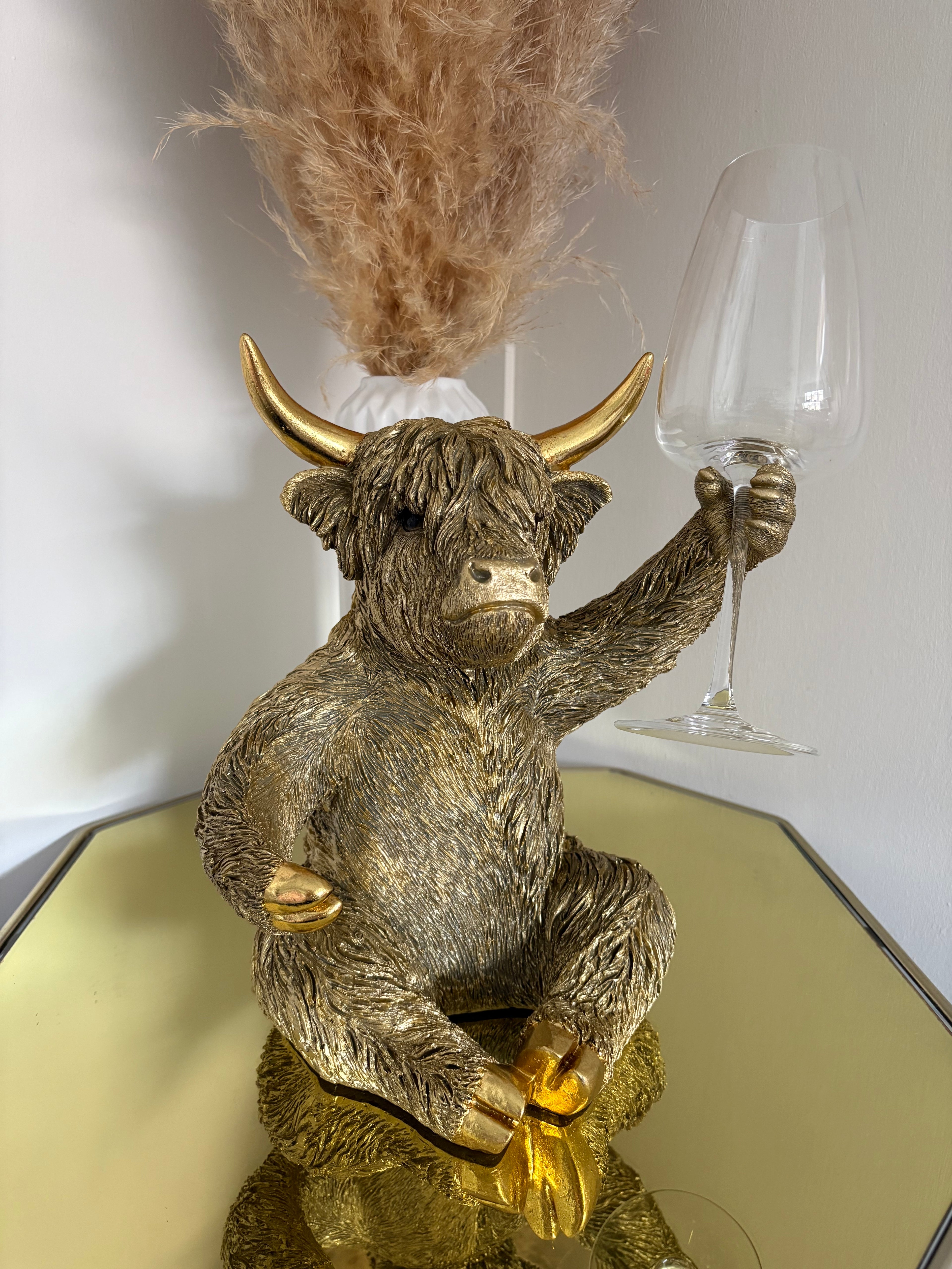 Gold Highland Cow Glass and Bottle Holder