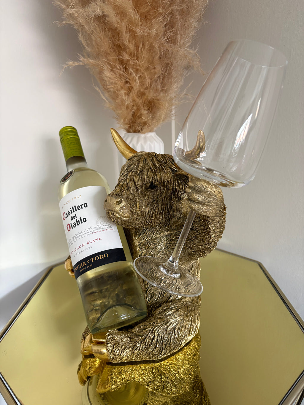 Gold Highland Cow Glass and Bottle Holder