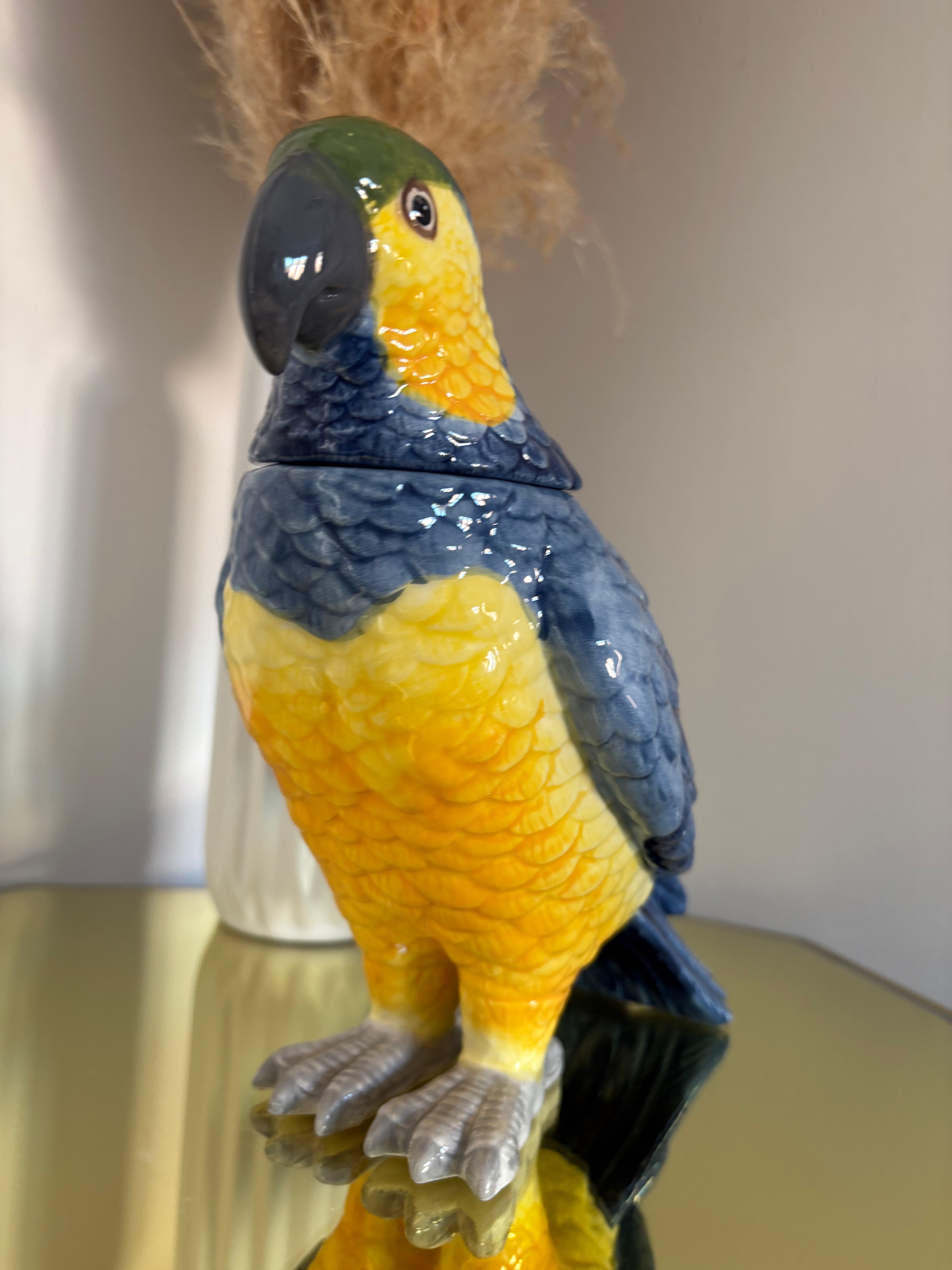 Blue Cockatoo Ceramic Vase or Storage Pot