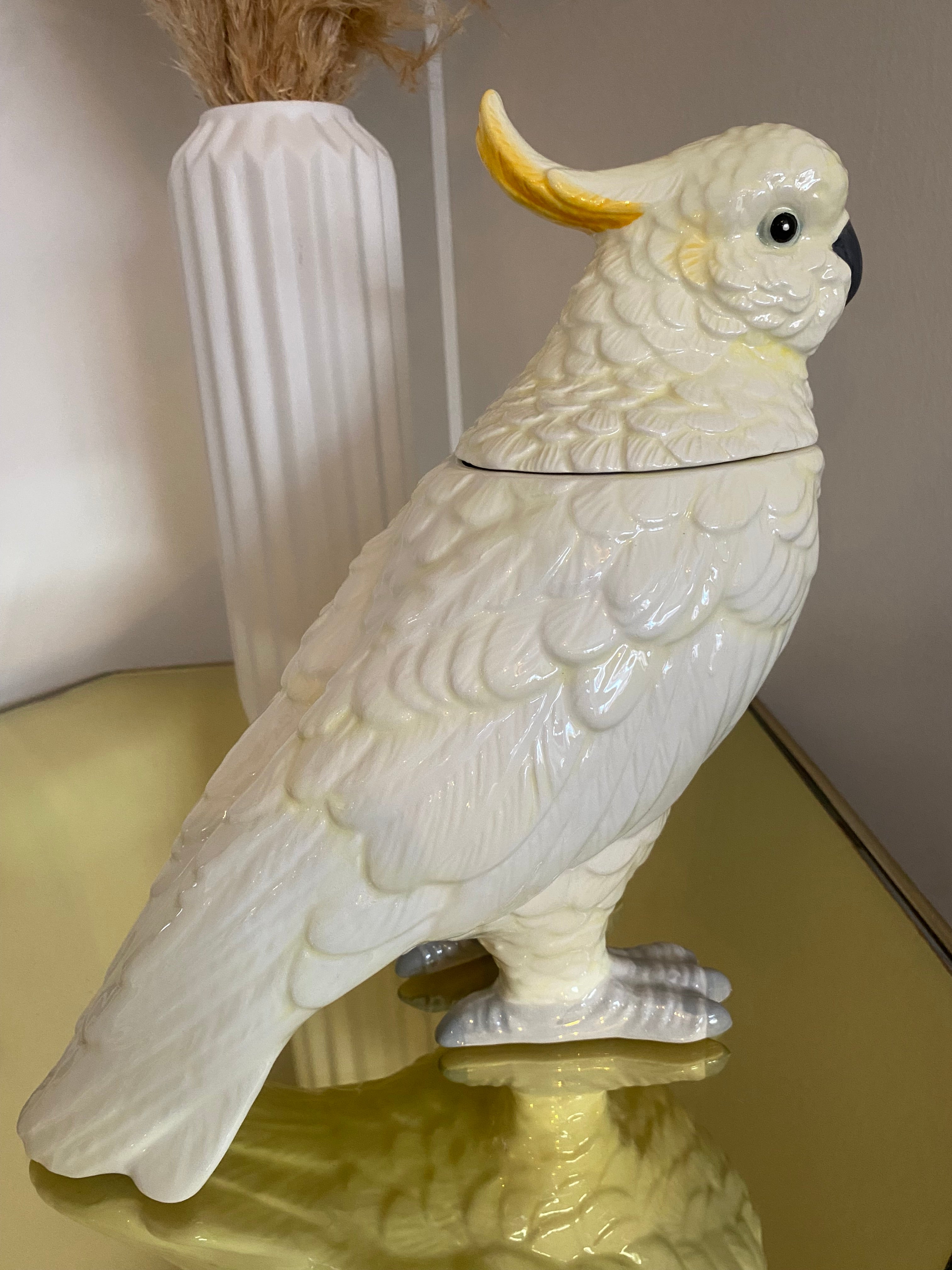 White Cockatoo Ceramic Vase or Storage Pot