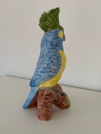 Blue & Yellow Parrot on Perch Ceramic Vase