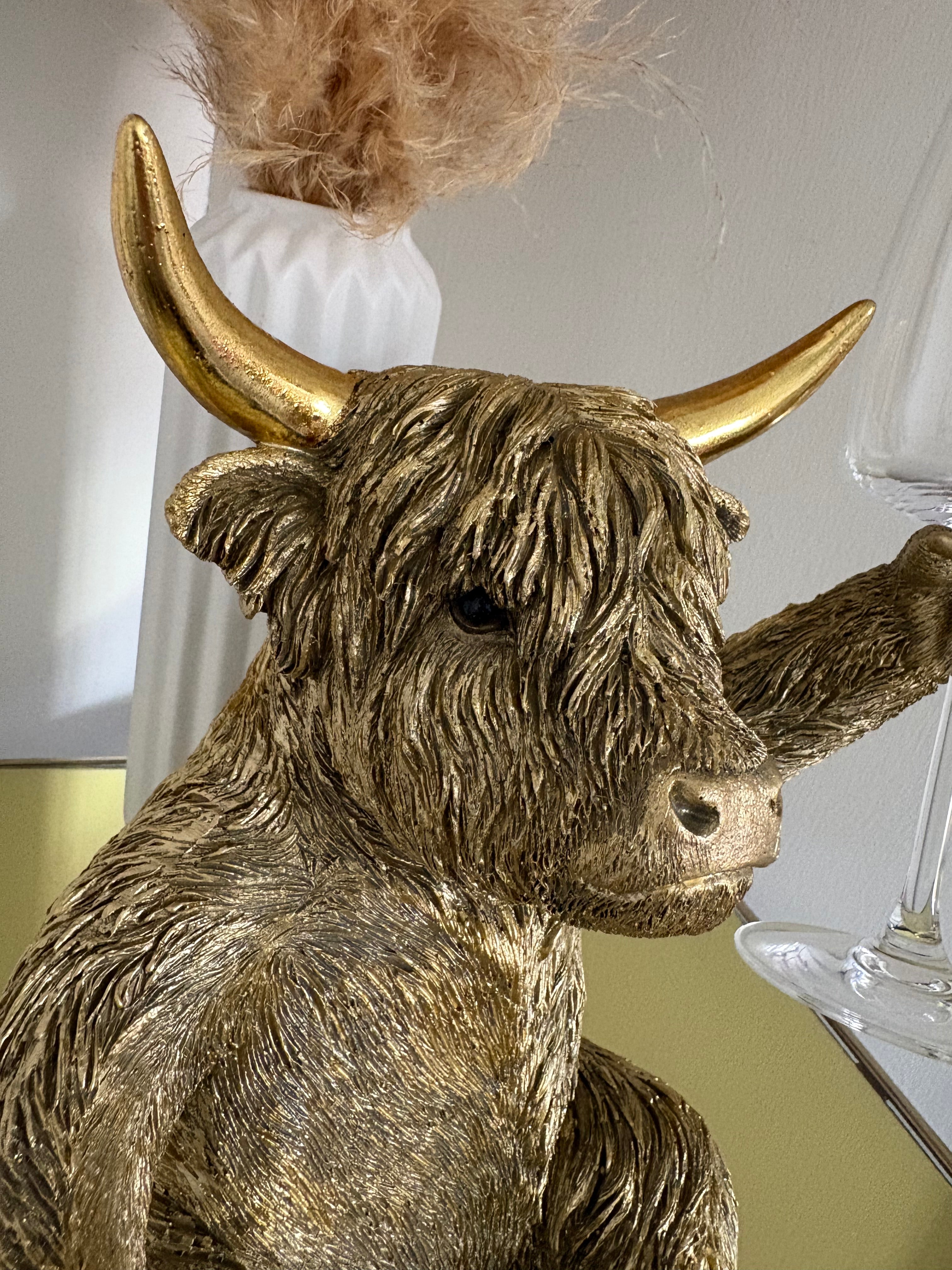Gold Highland Cow Glass and Bottle Holder