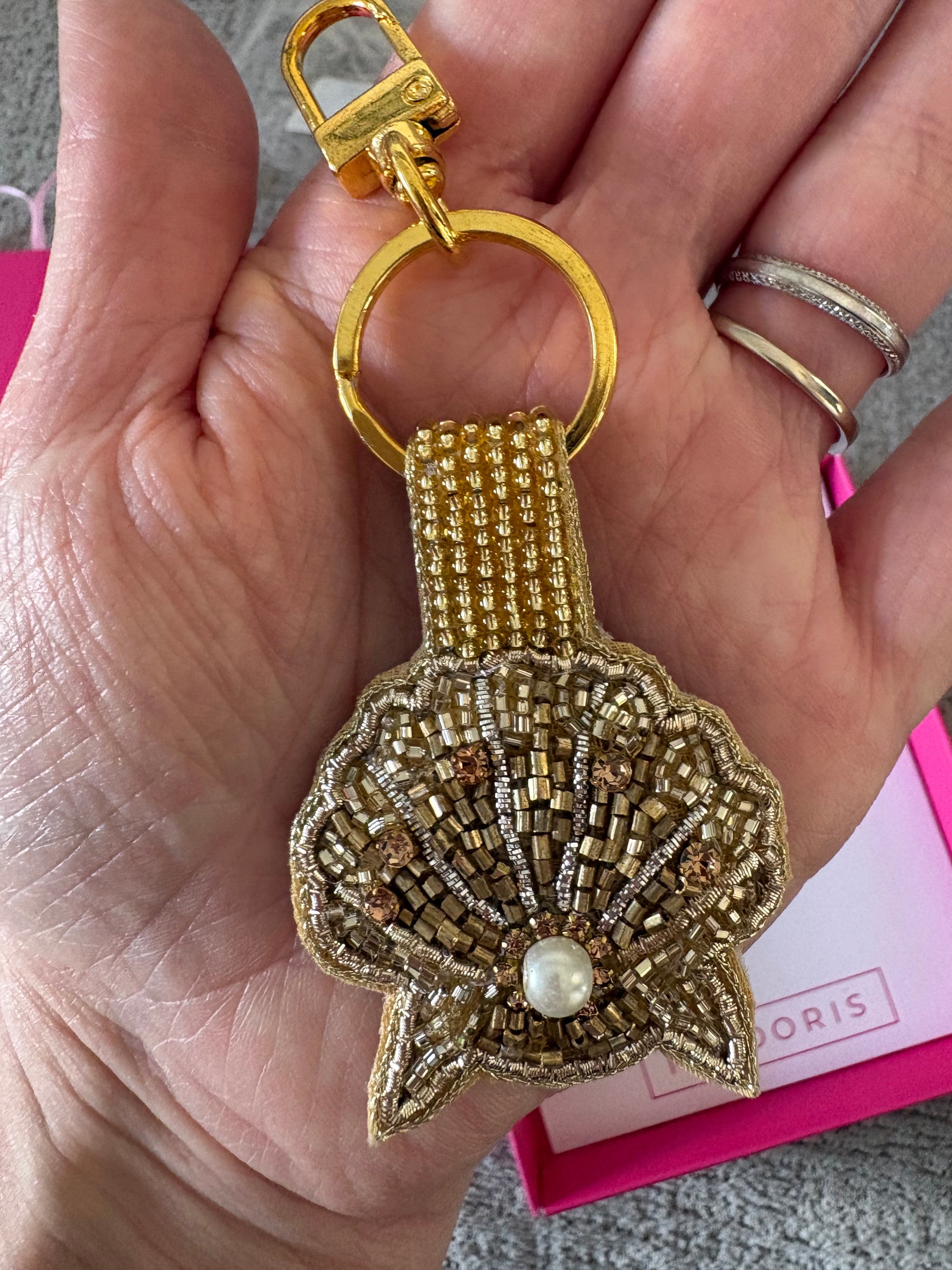 Hand Beaded Gold Shell Keyring or Bag Charm
