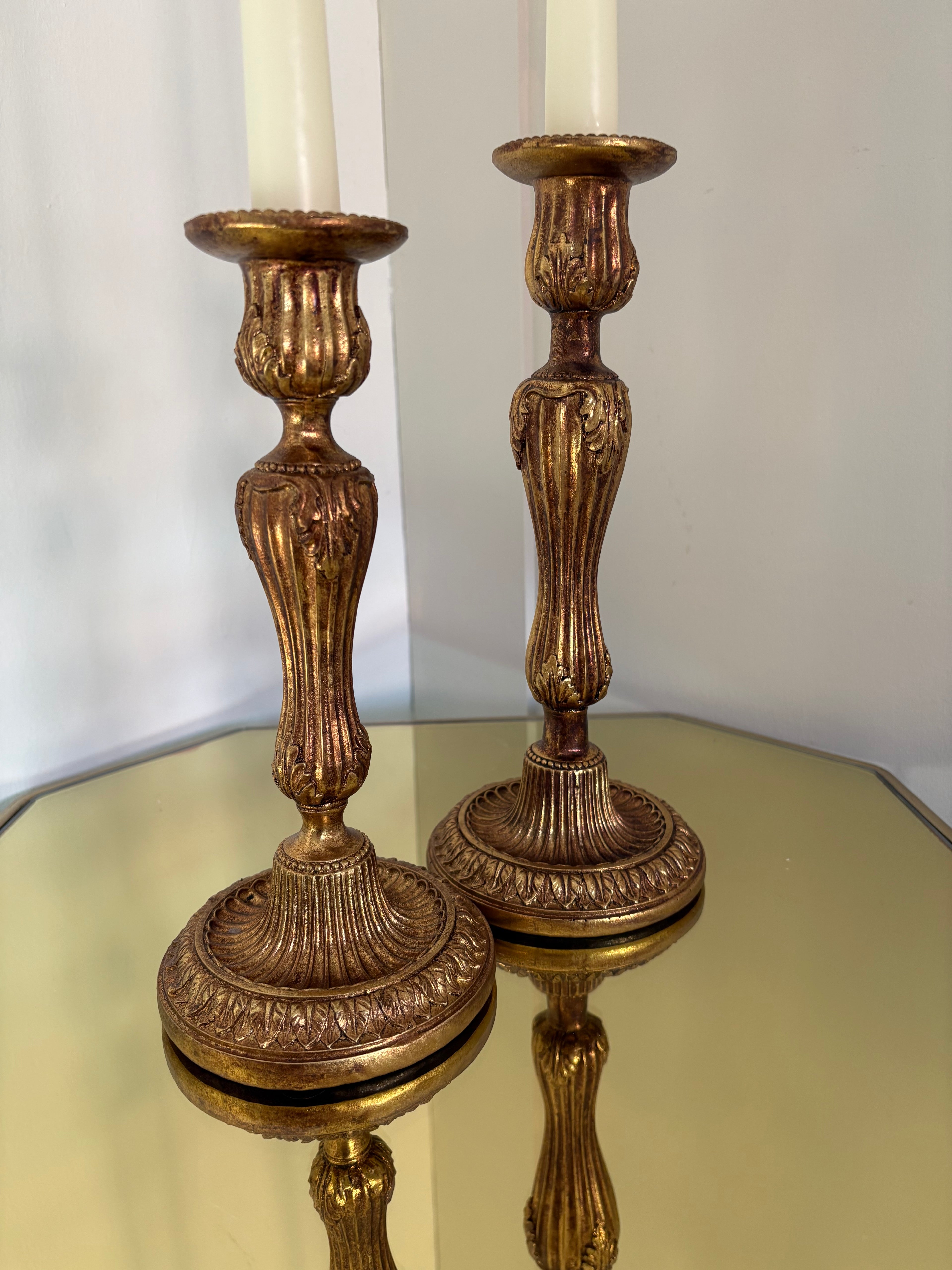Antiqued Gold Candlestick Holders