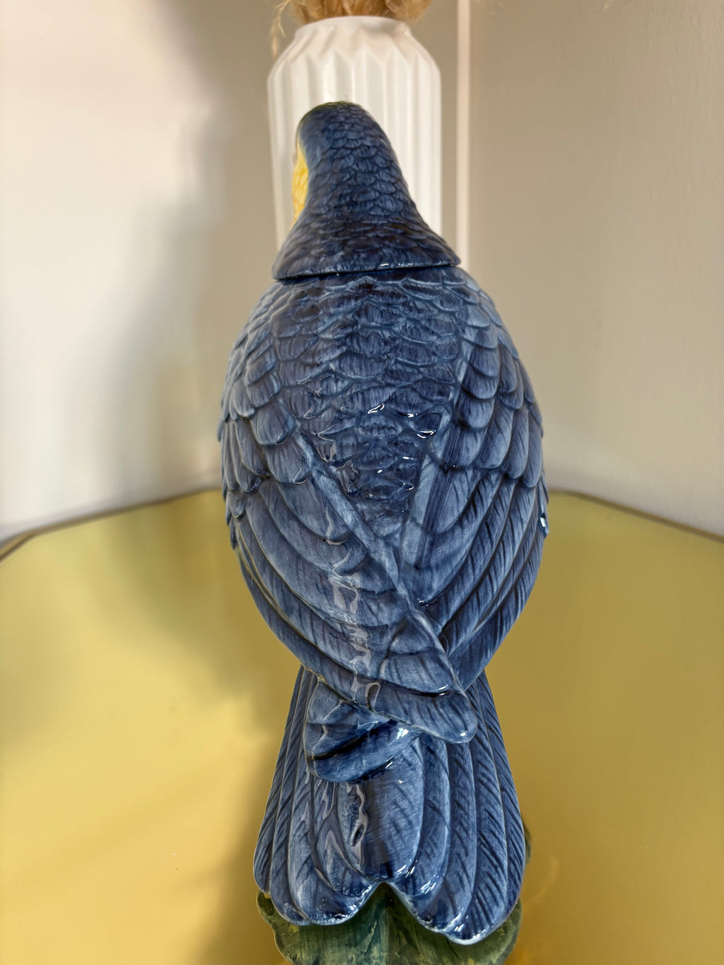Blue Cockatoo Ceramic Vase or Storage Pot