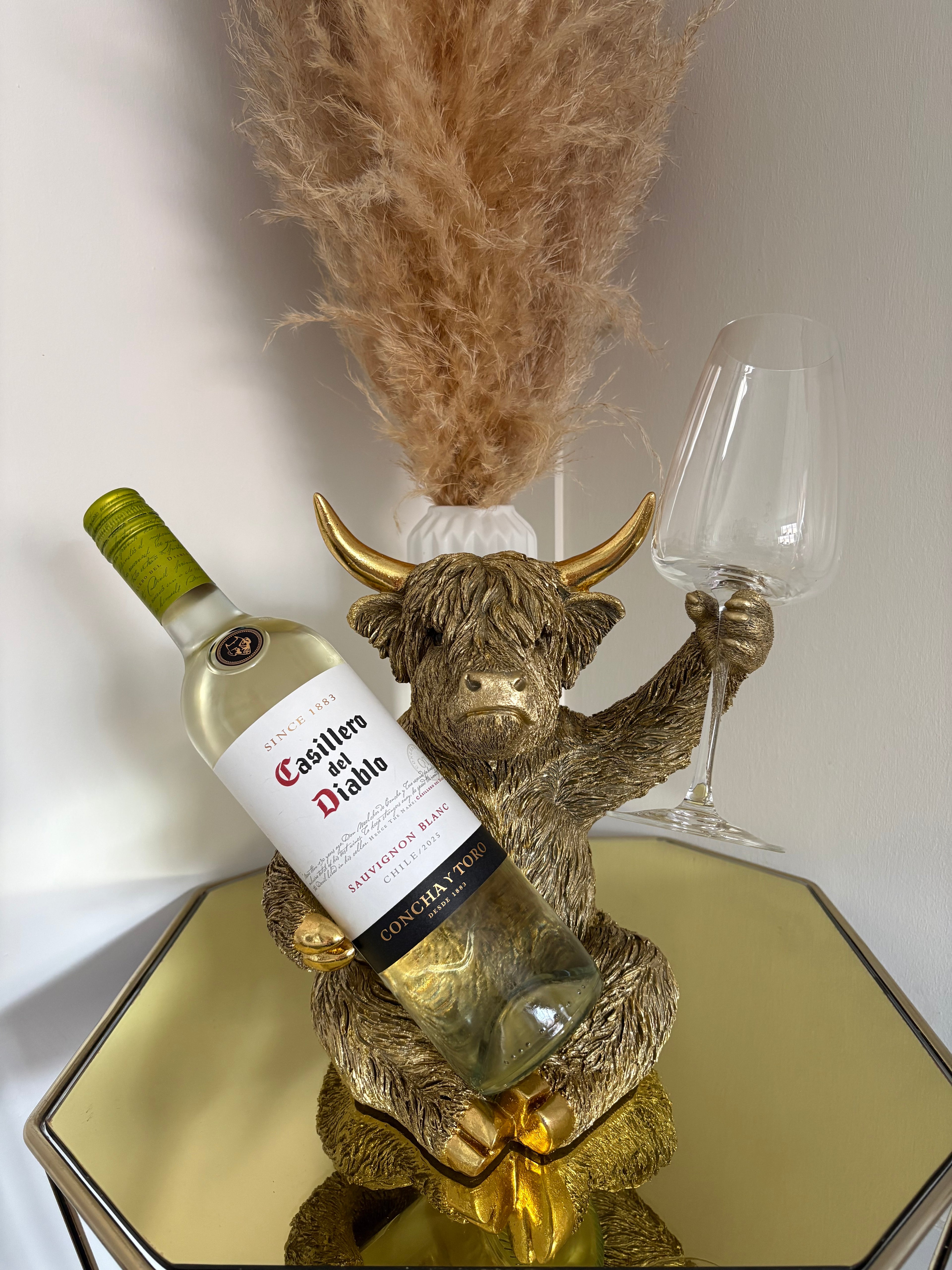 Gold Highland Cow Glass and Bottle Holder