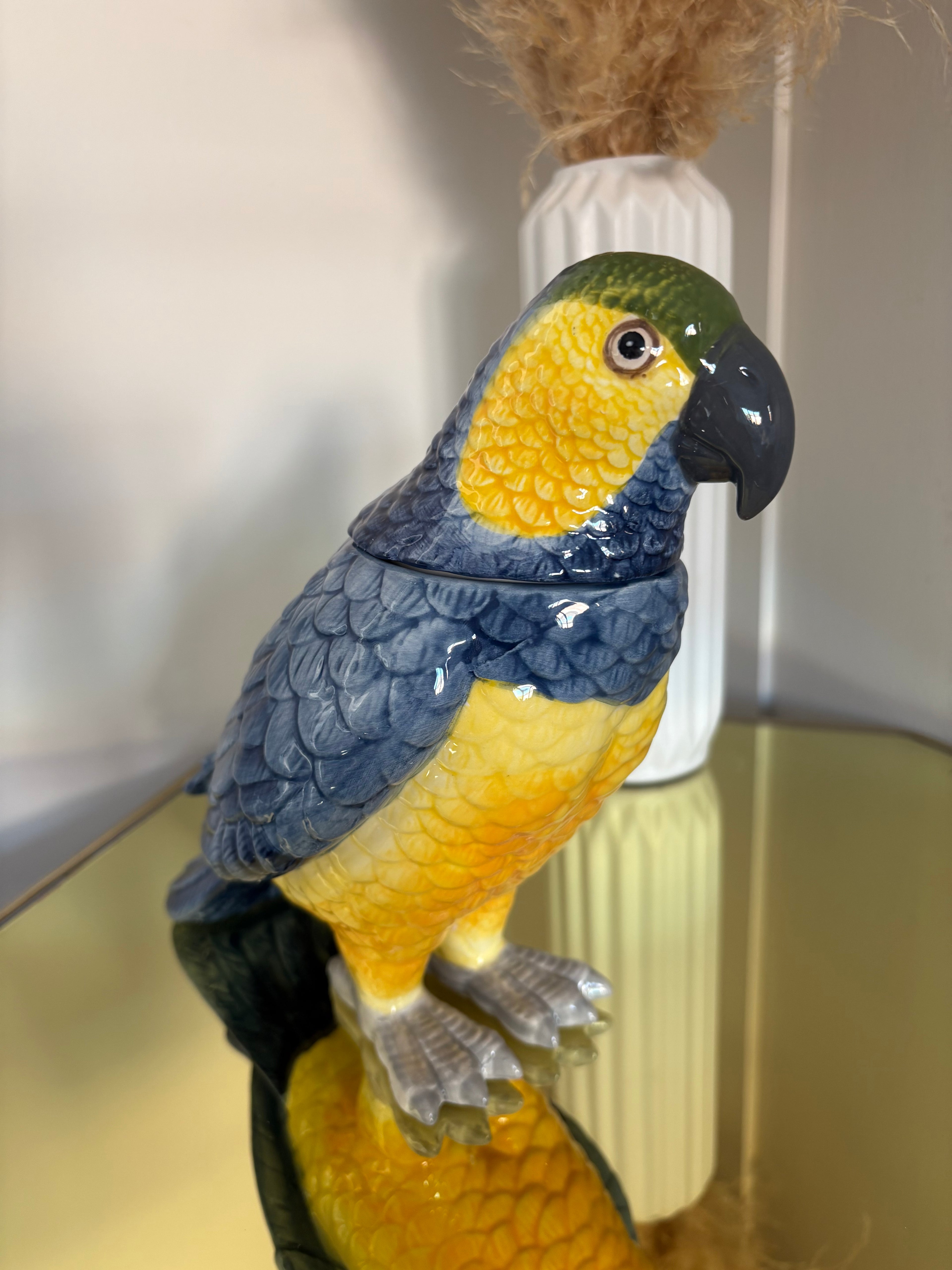 Blue Cockatoo Ceramic Vase or Storage Pot