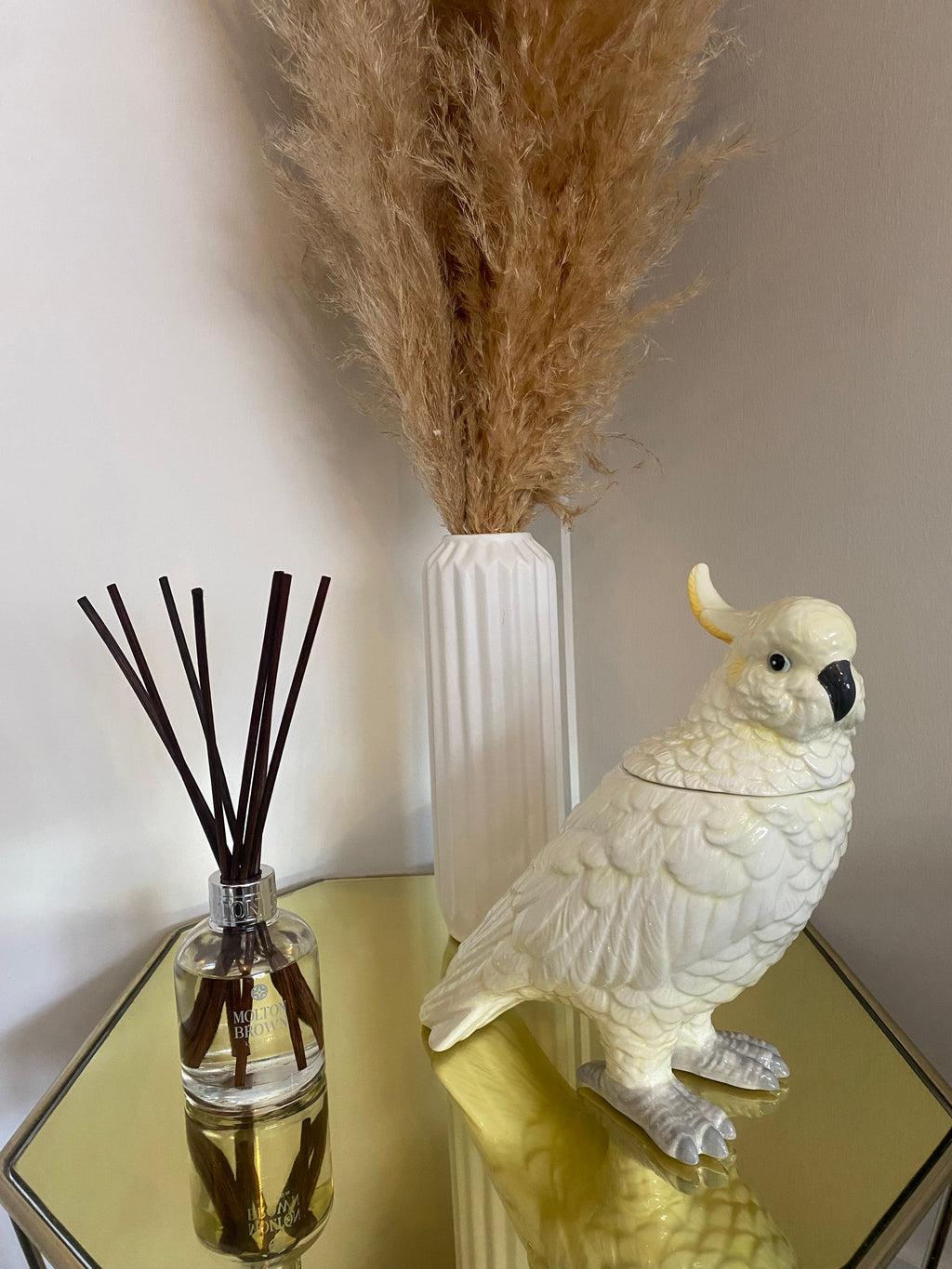 White Cockatoo Ceramic Vase or Storage Pot