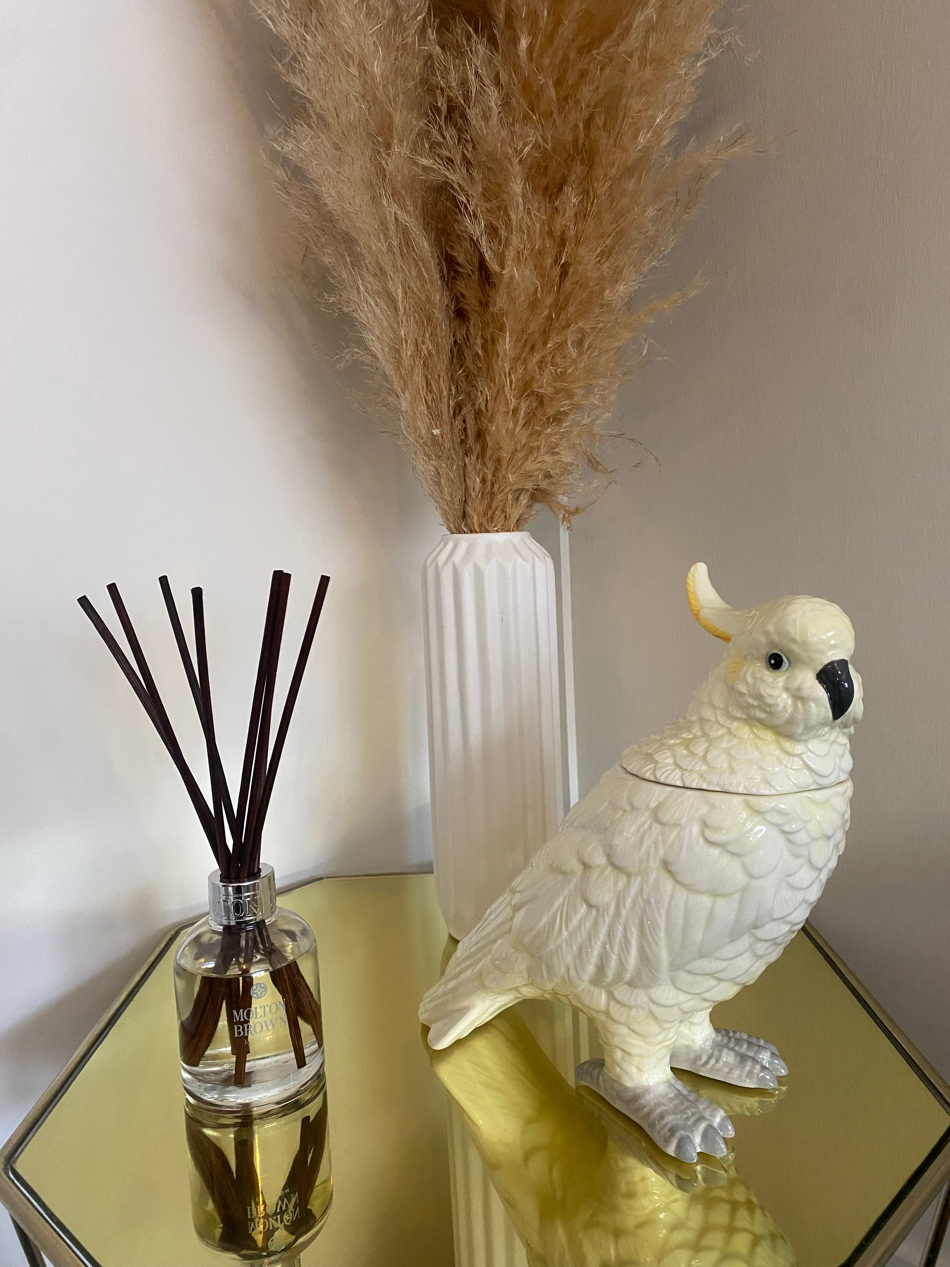 White Cockatoo Ceramic Vase or Storage Pot
