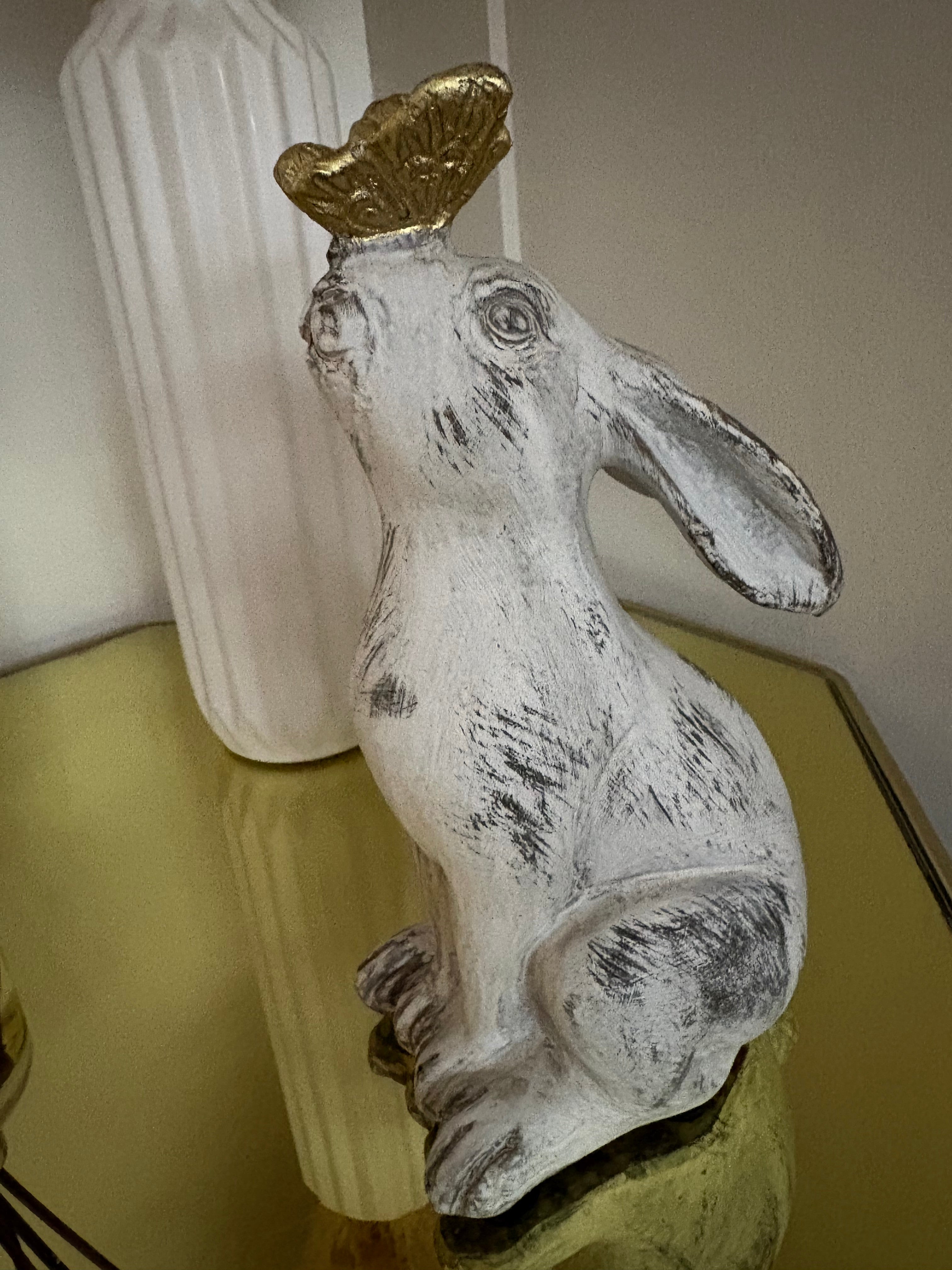 Aged Stone Rabbit with Butterfly