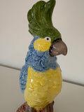 Blue & Yellow Parrot on Perch Ceramic Vase