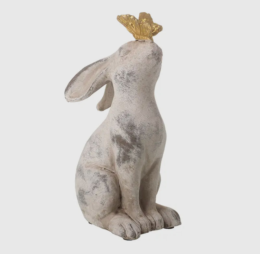 Aged Stone Rabbit with Butterfly
