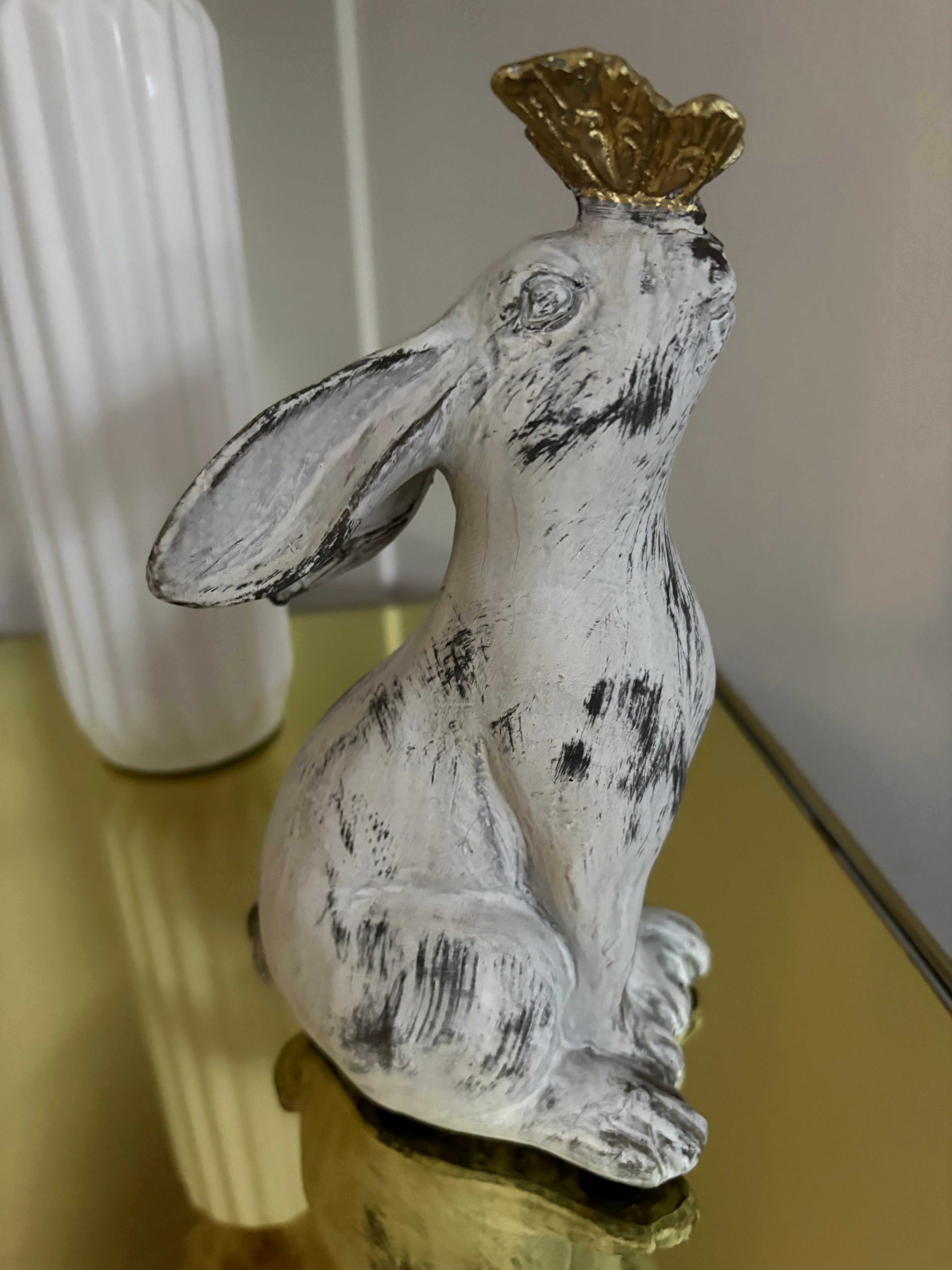 Aged Stone Rabbit with Butterfly