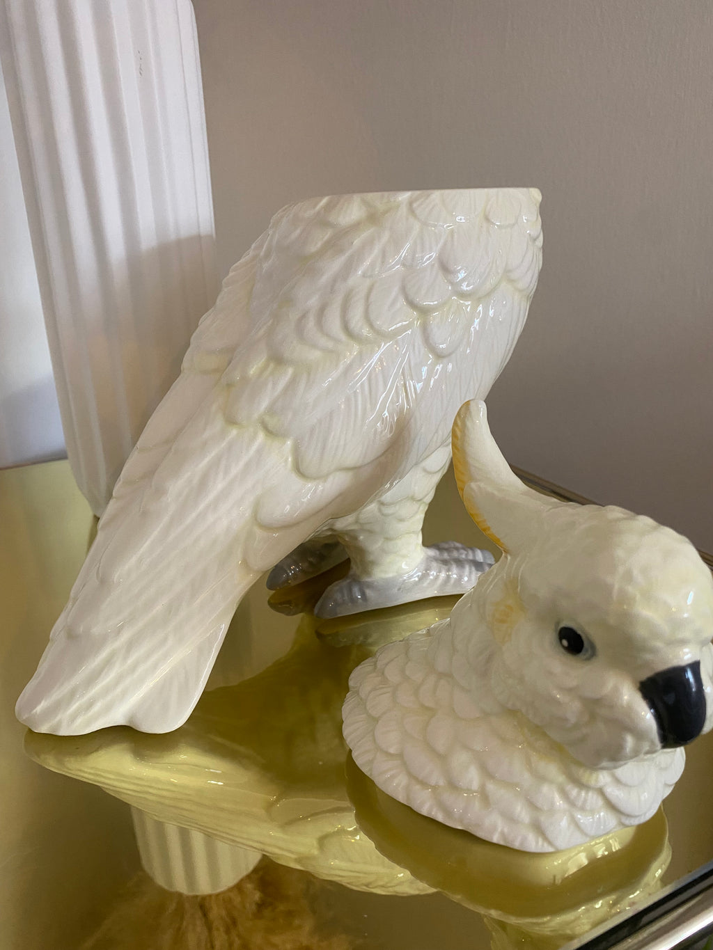 White Cockatoo Ceramic Vase or Storage Pot