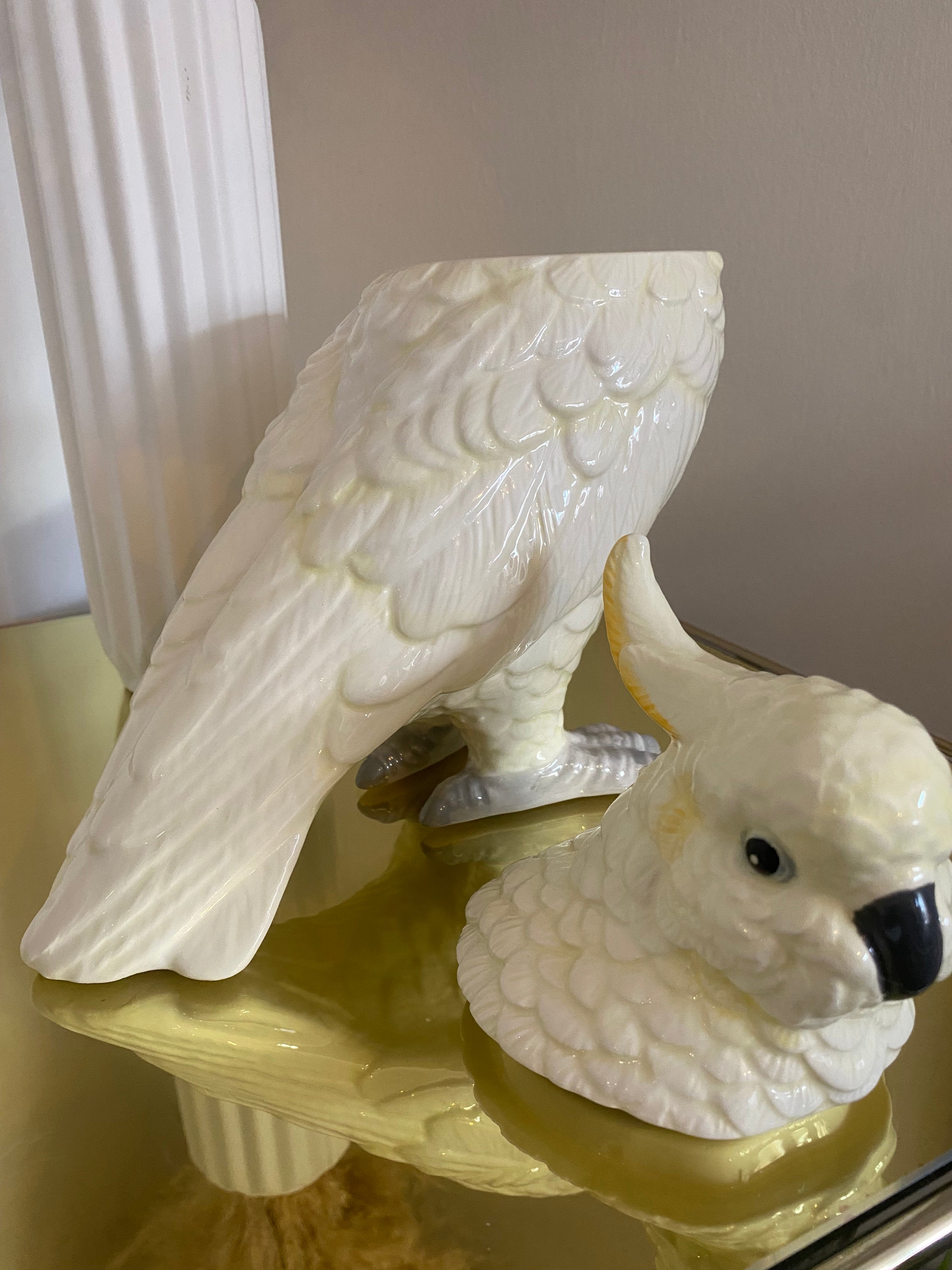 White Cockatoo Ceramic Vase or Storage Pot