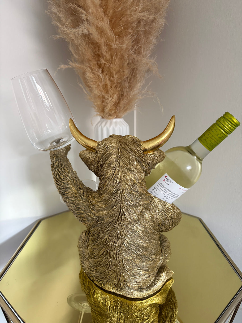 Gold Highland Cow Glass and Bottle Holder