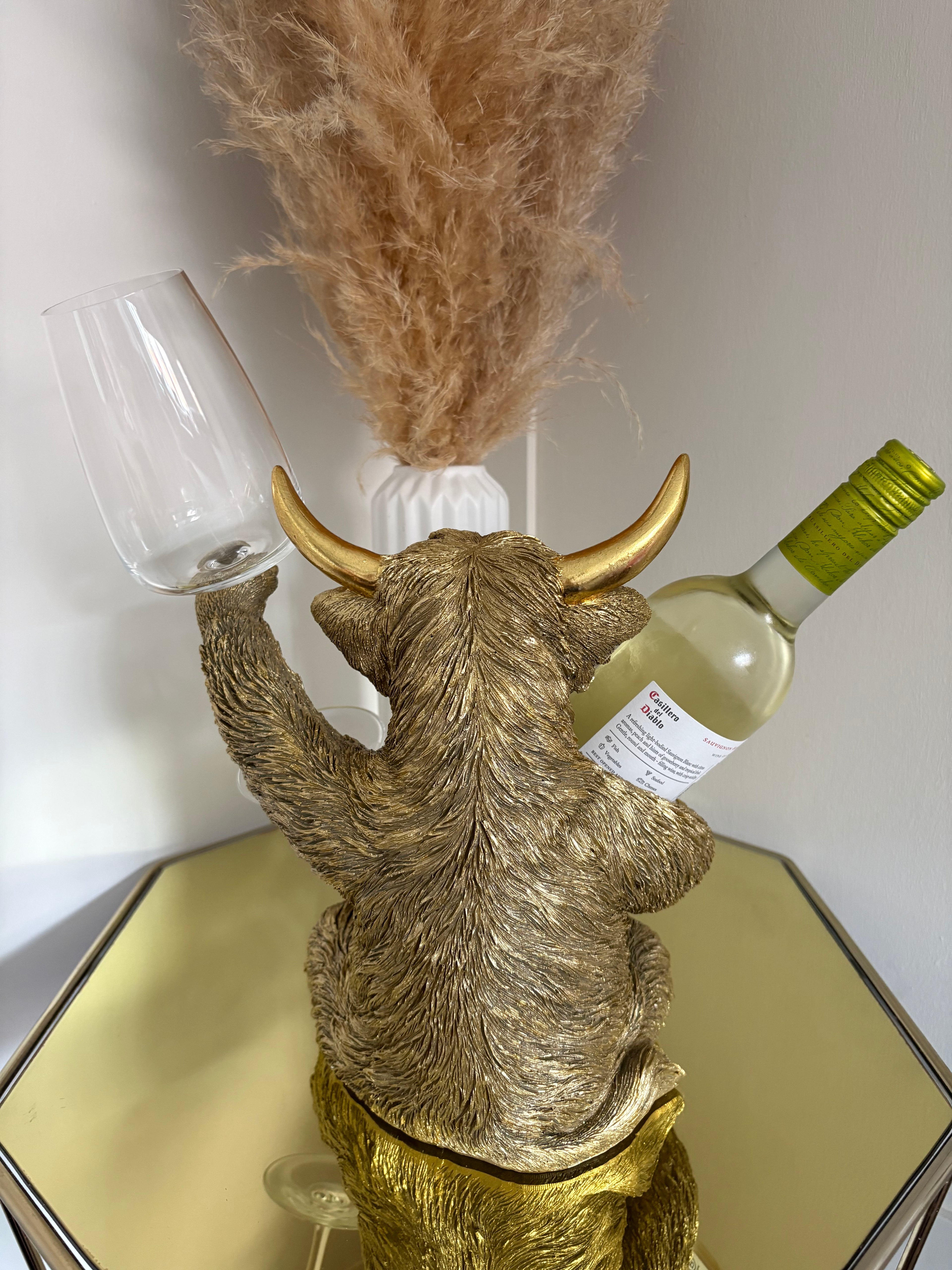 Gold Highland Cow Glass and Bottle Holder