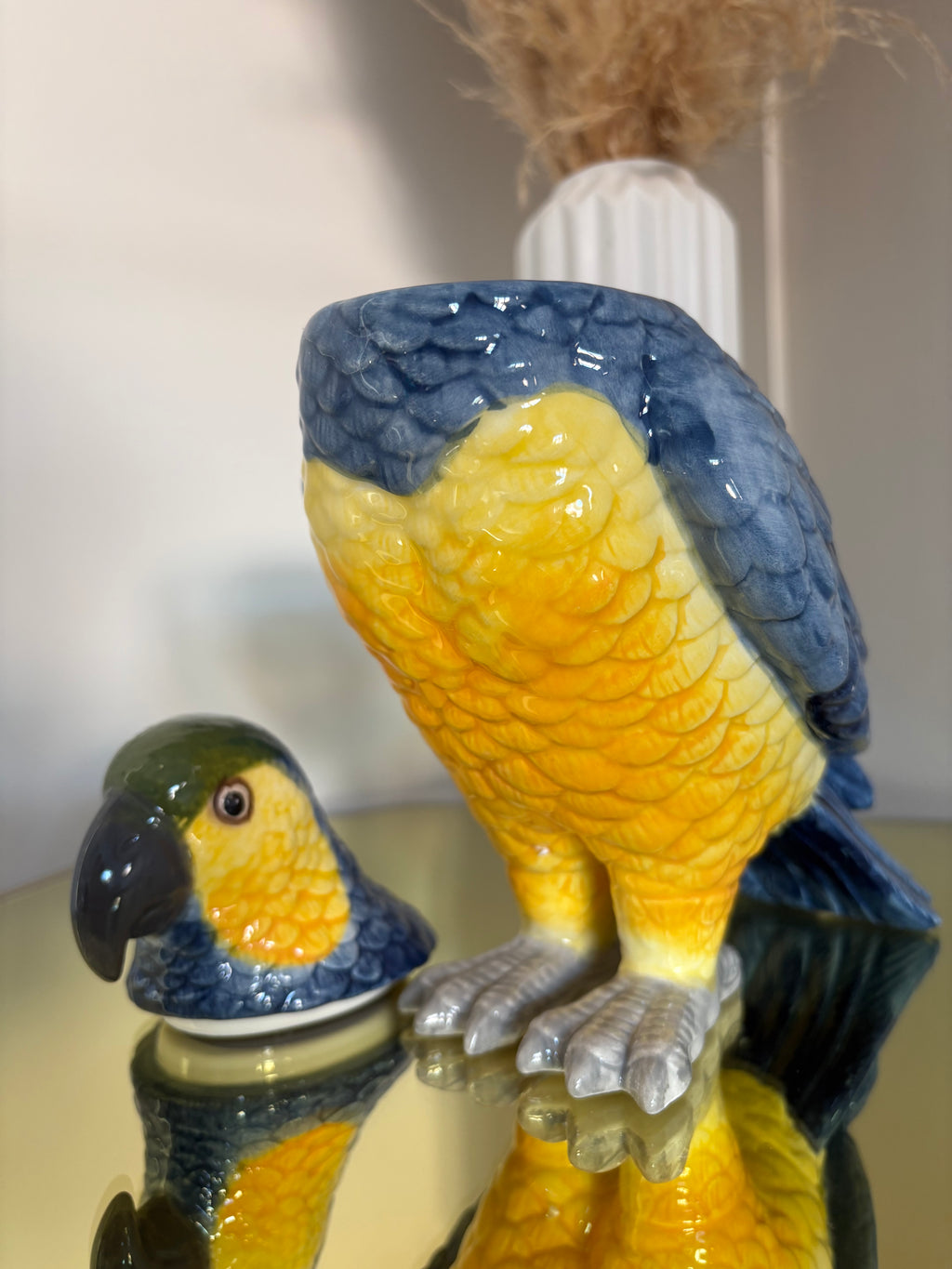 Blue Cockatoo Ceramic Vase or Storage Pot
