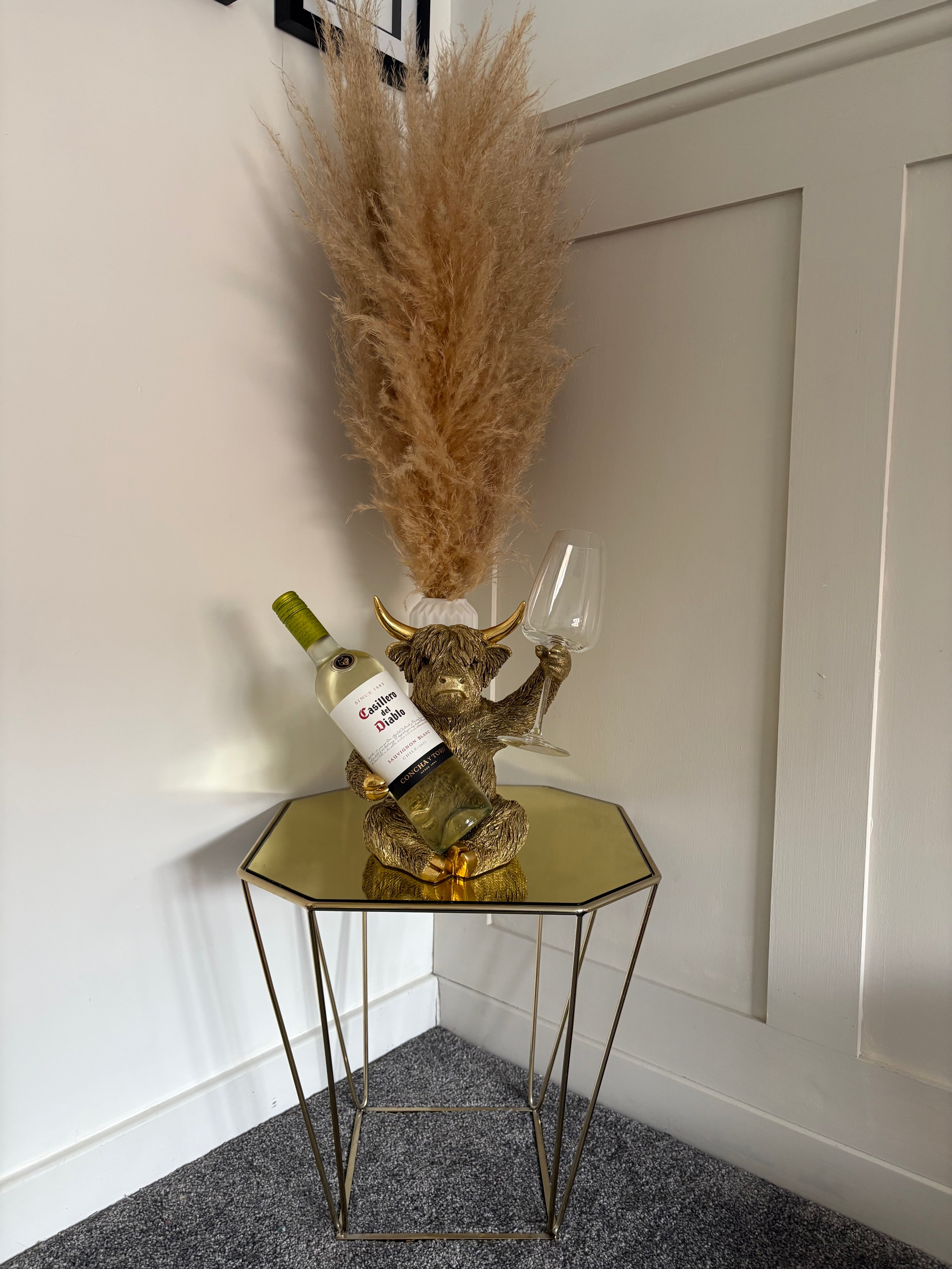 Gold Highland Cow Glass and Bottle Holder