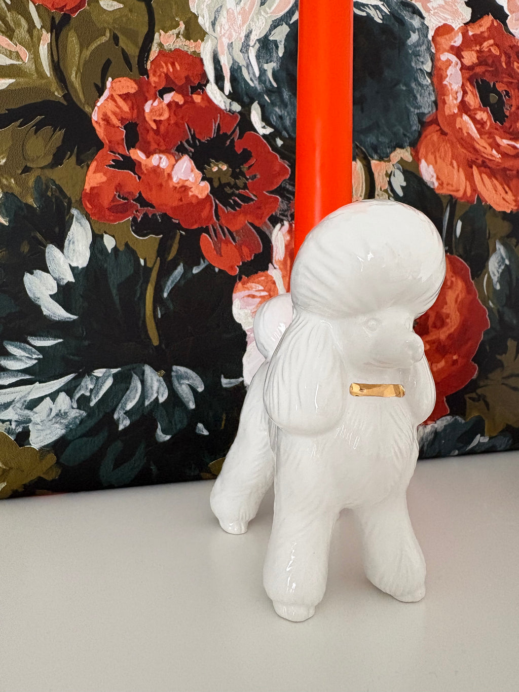 White Poodle Ceramic Candlestick Holder