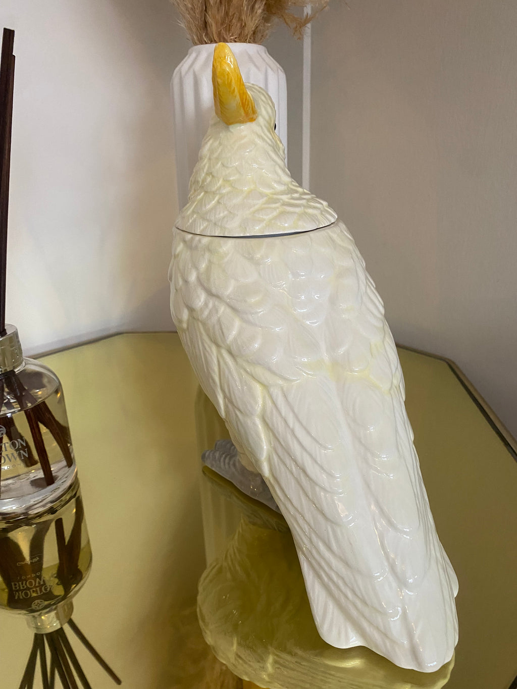 White Cockatoo Ceramic Vase or Storage Pot