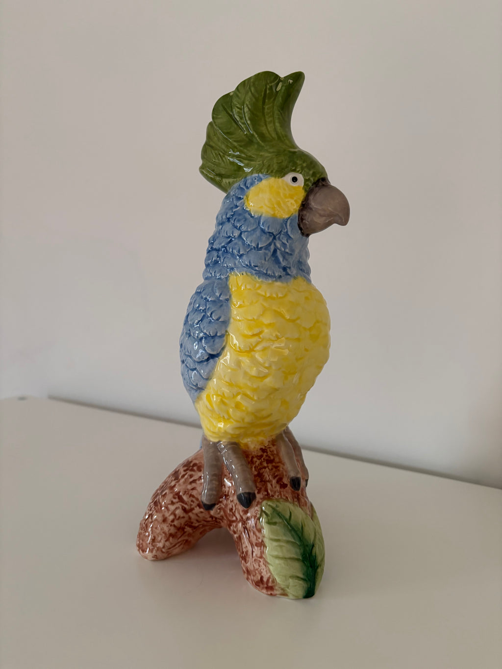 Blue & Yellow Parrot on Perch Ceramic Vase