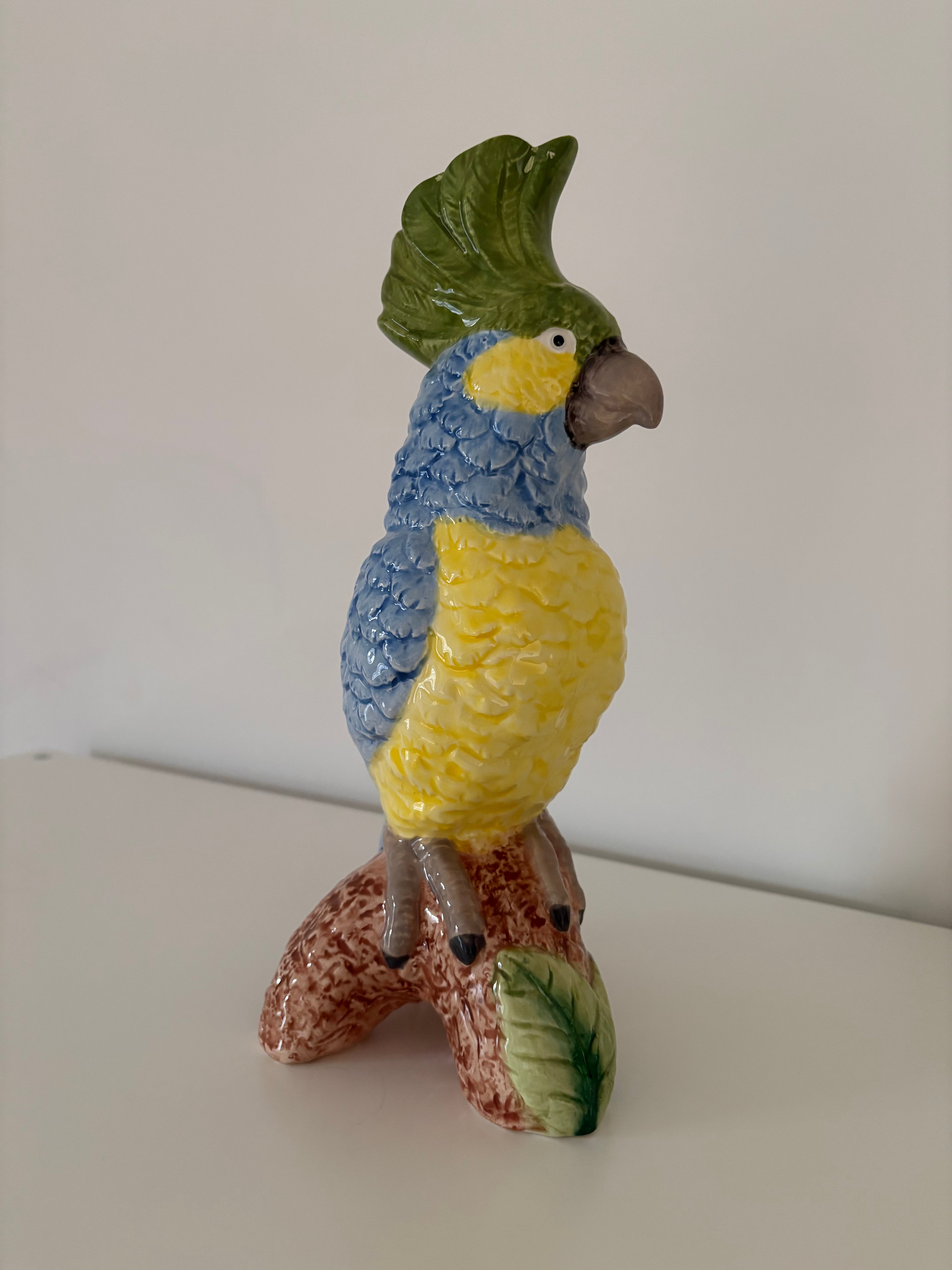 Blue & Yellow Parrot on Perch Ceramic Vase
