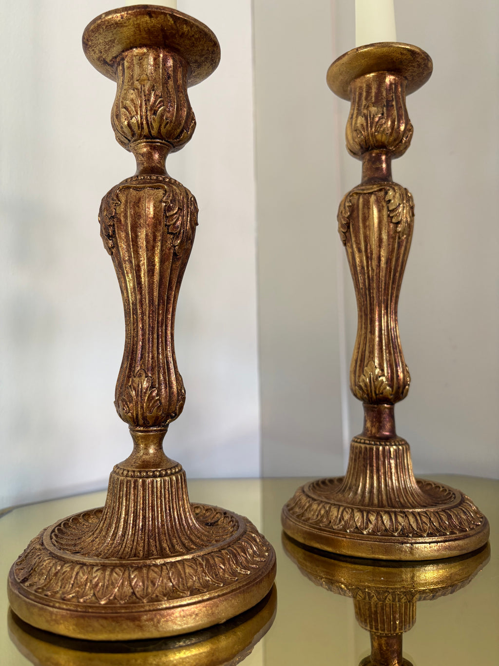 Antiqued Gold Candlestick Holders