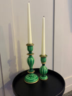 Two Green Hand Painted Candlestick Holders