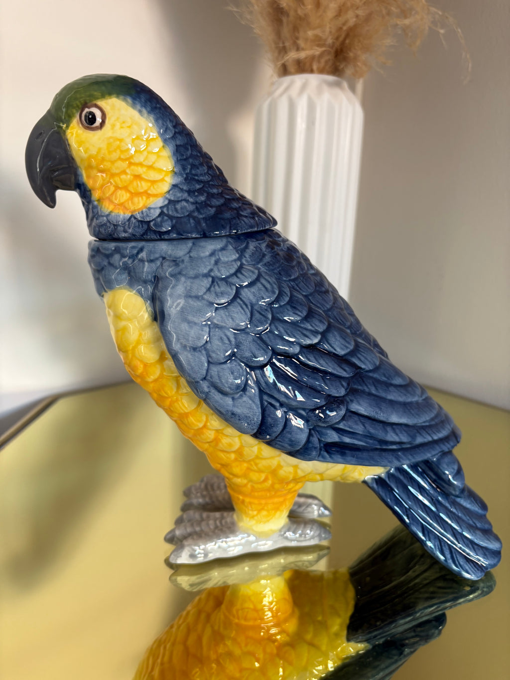 Blue Cockatoo Ceramic Vase or Storage Pot