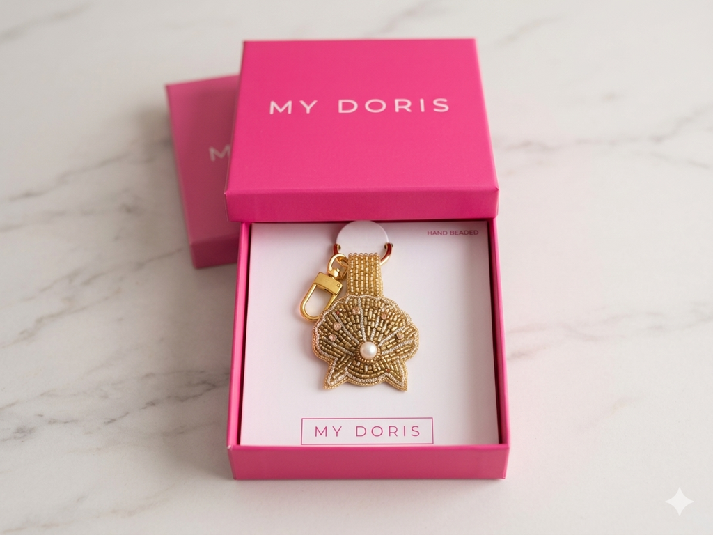 Hand Beaded Gold Shell Keyring or Bag Charm