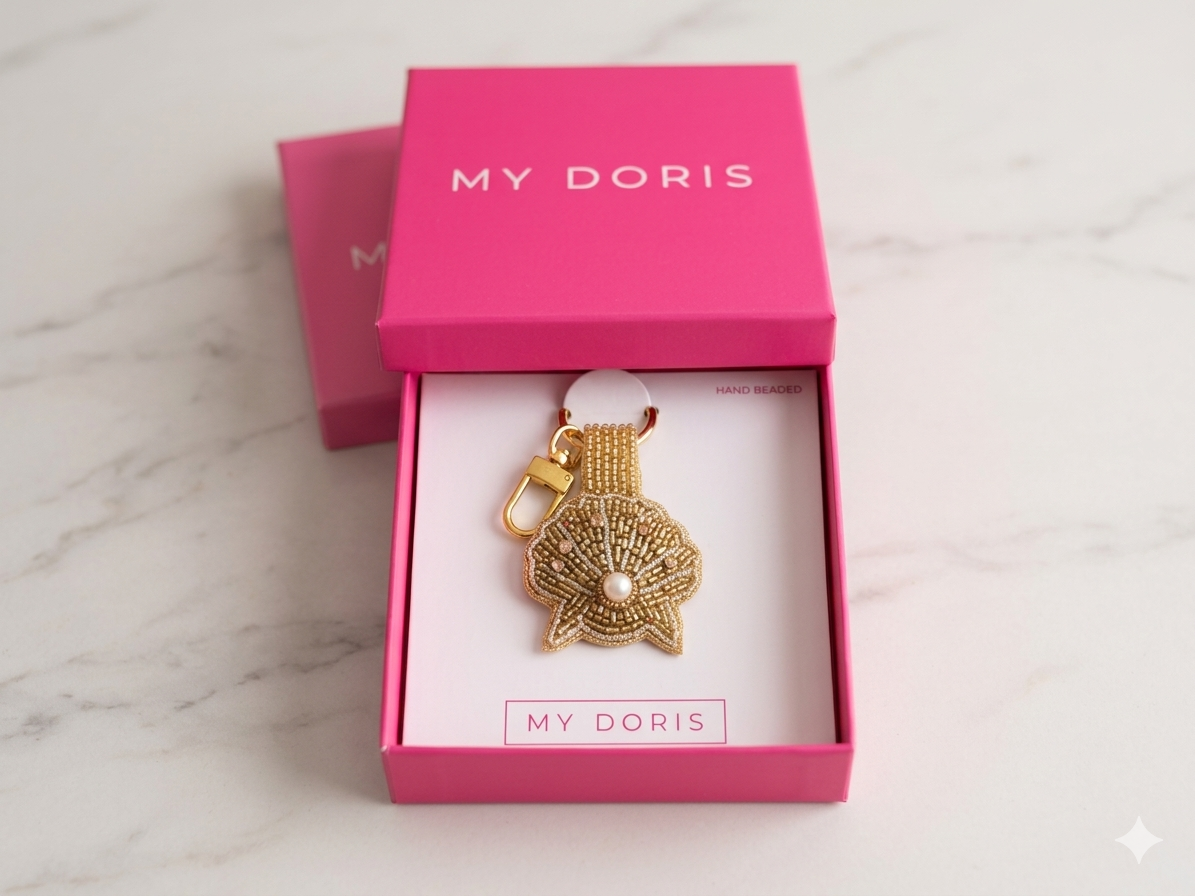Hand Beaded Gold Shell Keyring or Bag Charm
