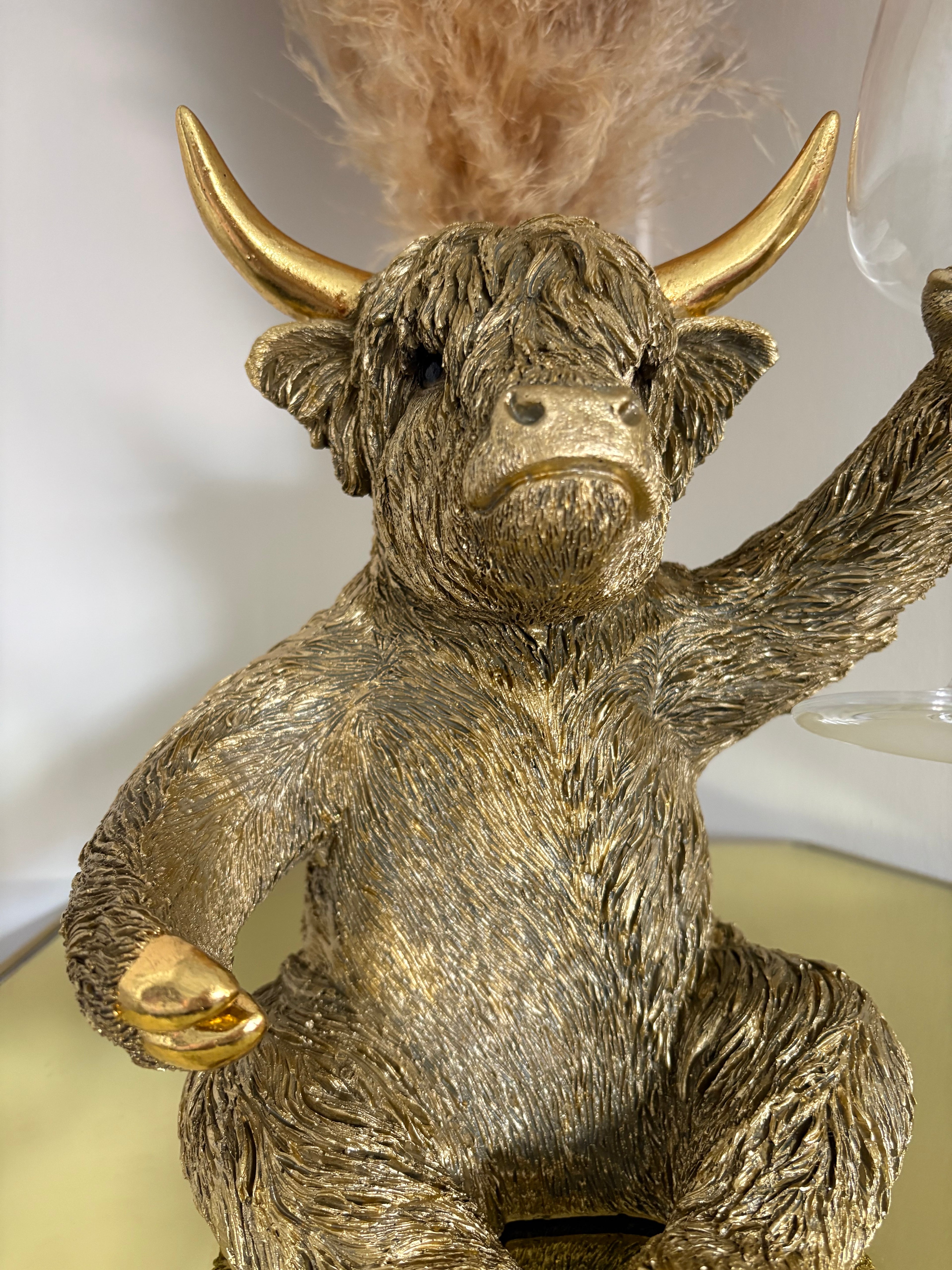 Gold Highland Cow Glass and Bottle Holder