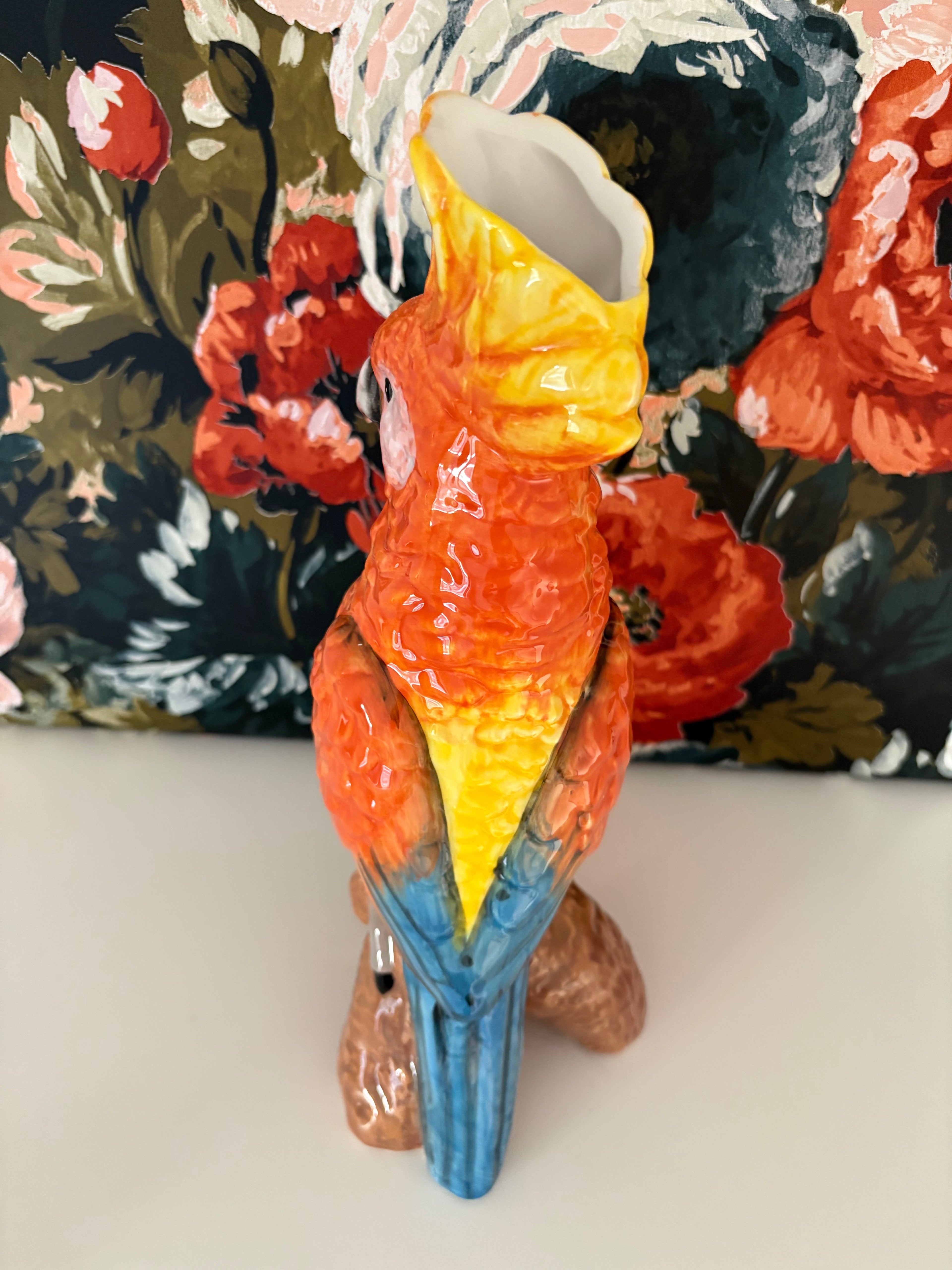 Orange Parrot on a Perch Vase
