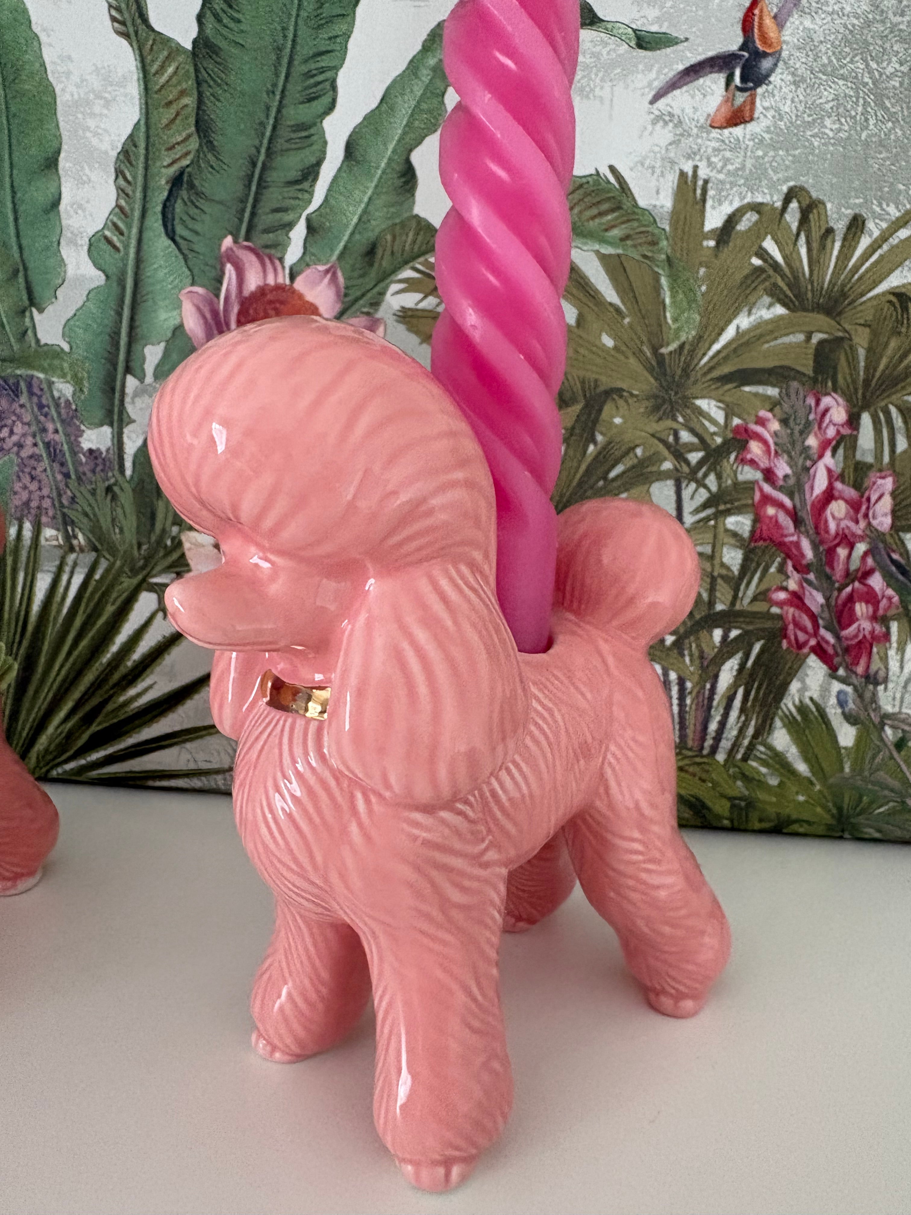 Pink Poodle Ceramic Candle Holder
