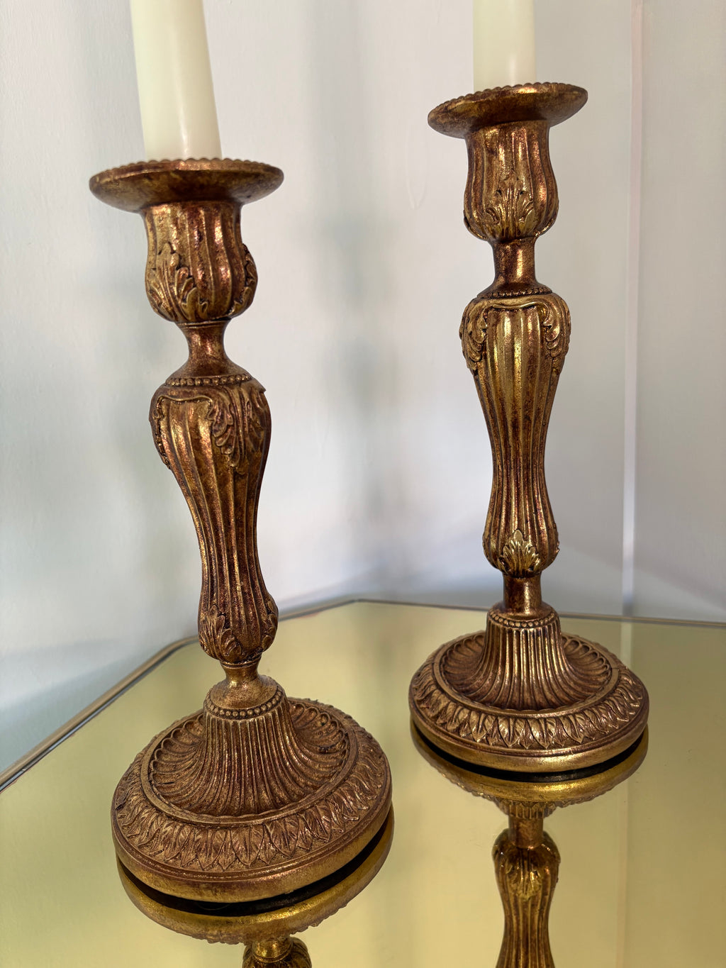 Antiqued Gold Candlestick Holders