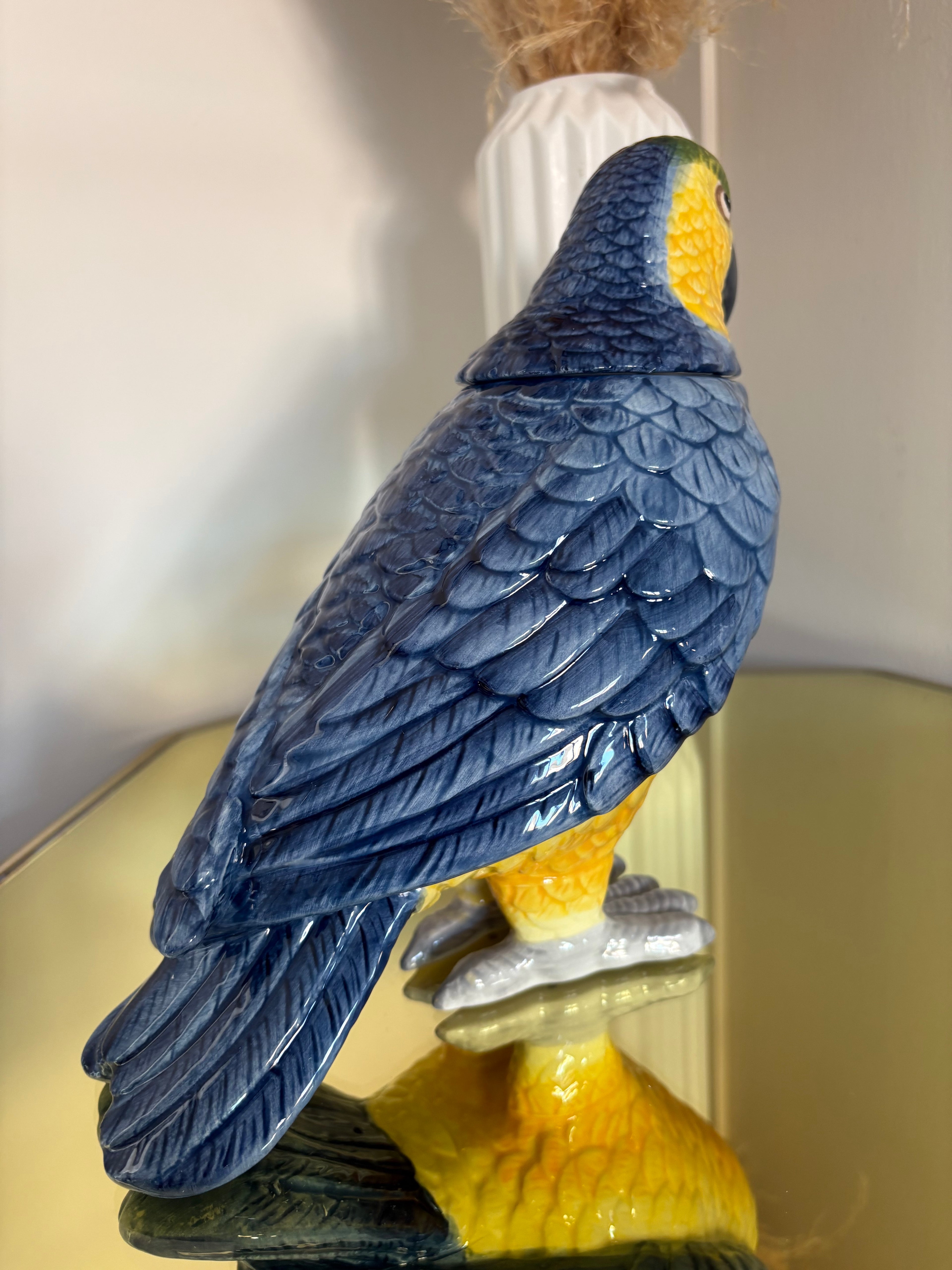 Blue Cockatoo Ceramic Vase or Storage Pot
