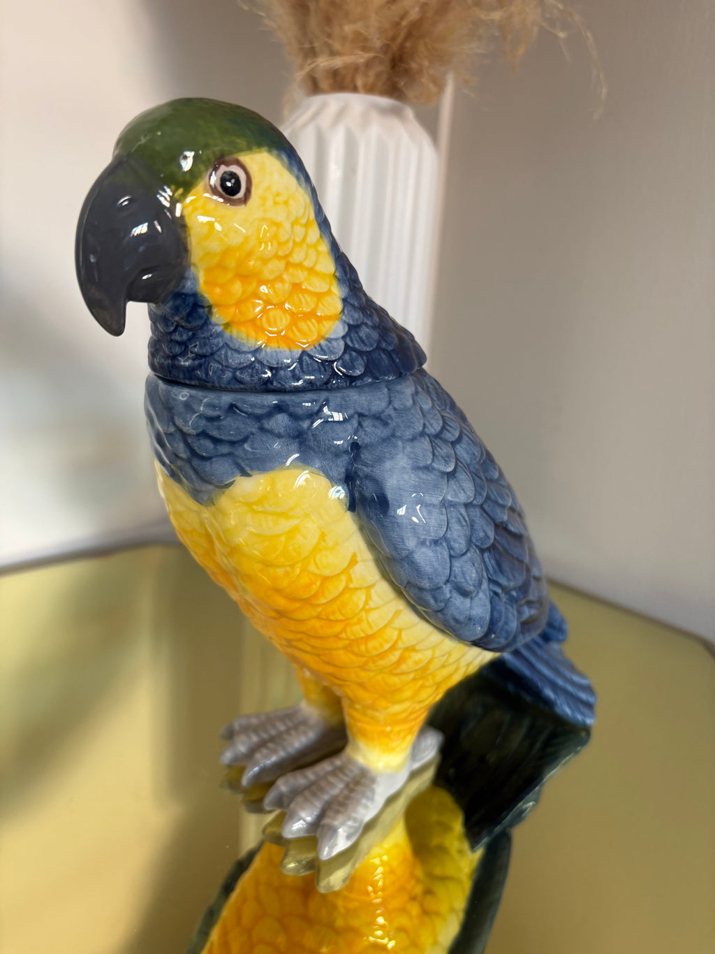 Blue Cockatoo Ceramic Vase or Storage Pot