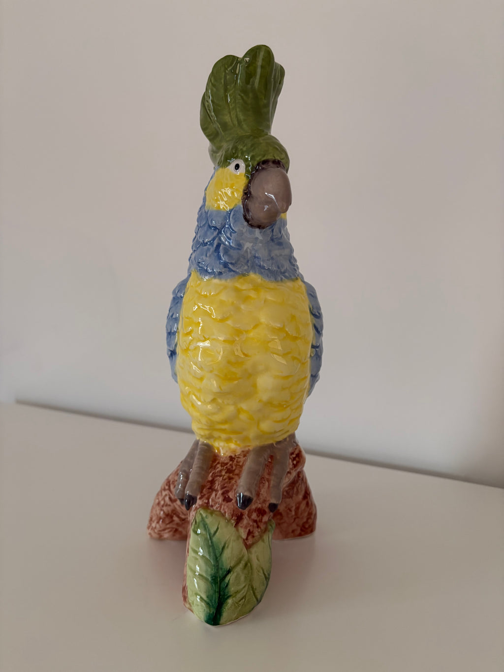 Blue & Yellow Parrot on Perch Ceramic Vase
