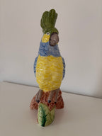 Blue & Yellow Parrot on Perch Ceramic Vase