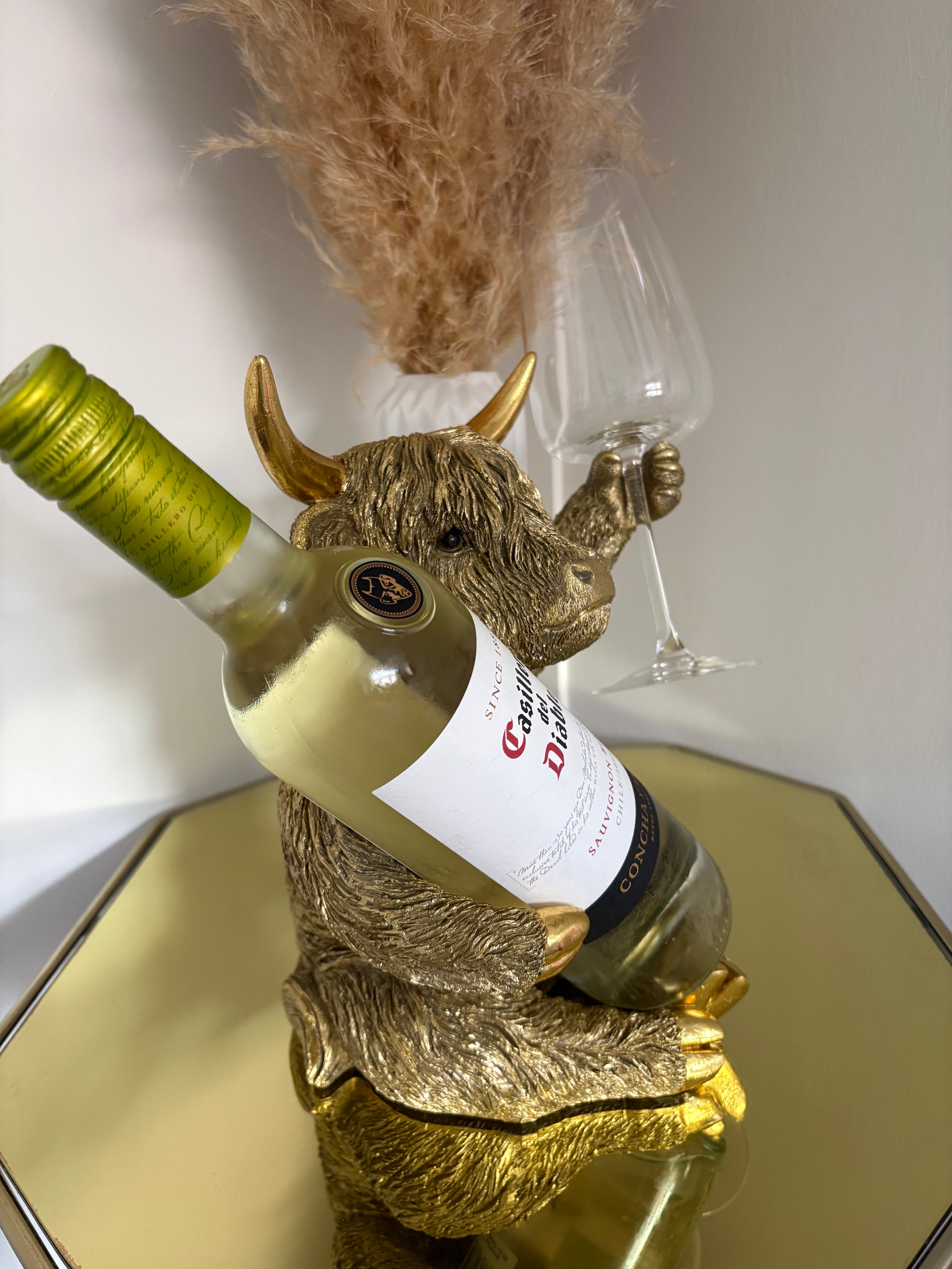 Gold Highland Cow Glass and Bottle Holder