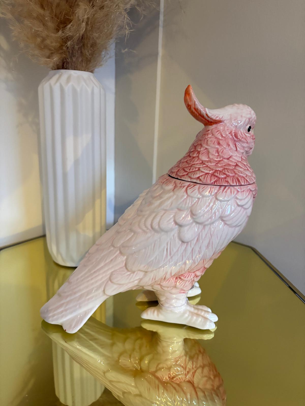 Pink Cockatoo Ceramic Vase or Storage Pot