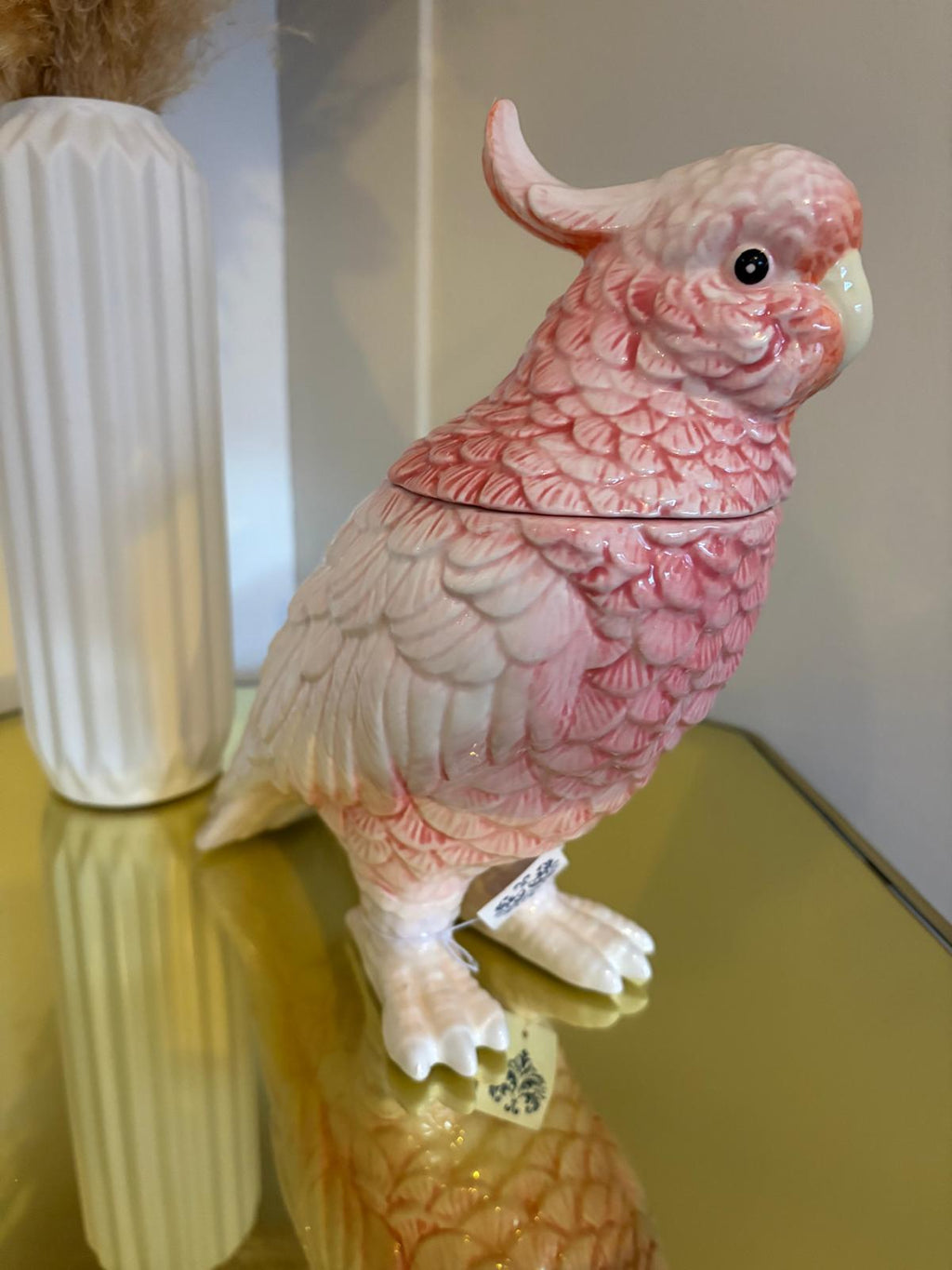 Pink Cockatoo Ceramic Vase or Storage Pot