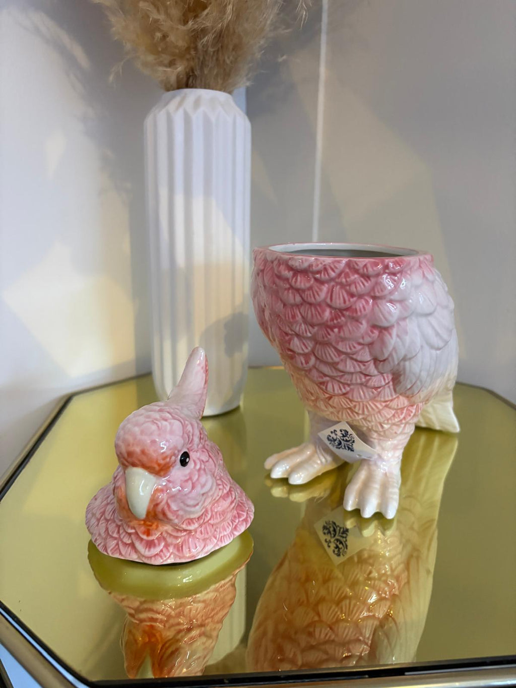 Pink Cockatoo Ceramic Vase or Storage Pot