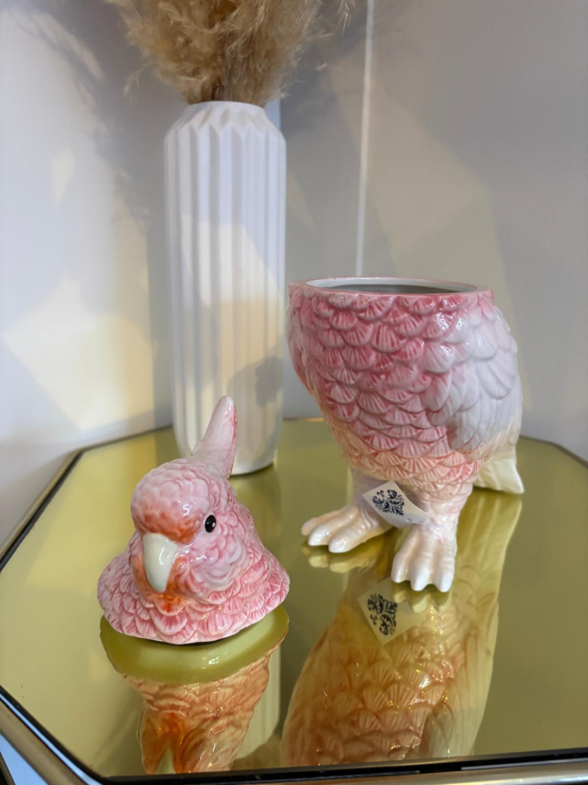 Pink Cockatoo Ceramic Vase or Storage Pot
