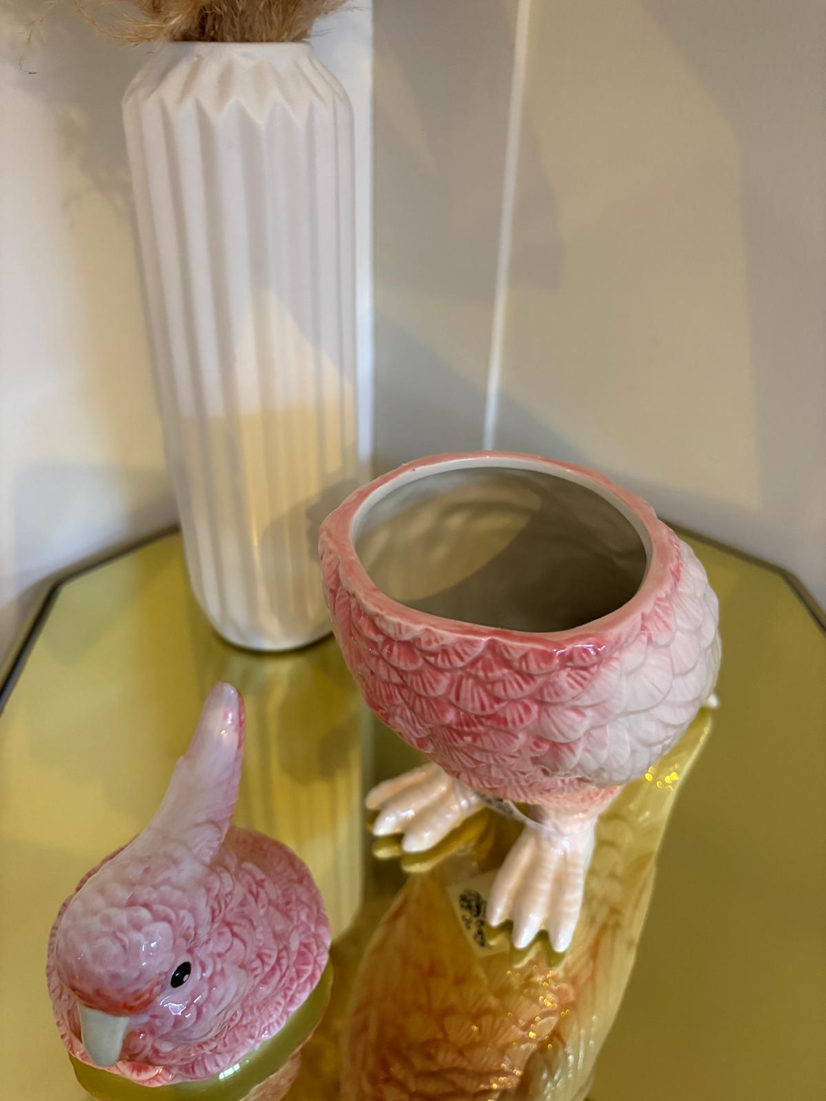 Pink Cockatoo Ceramic Vase or Storage Pot
